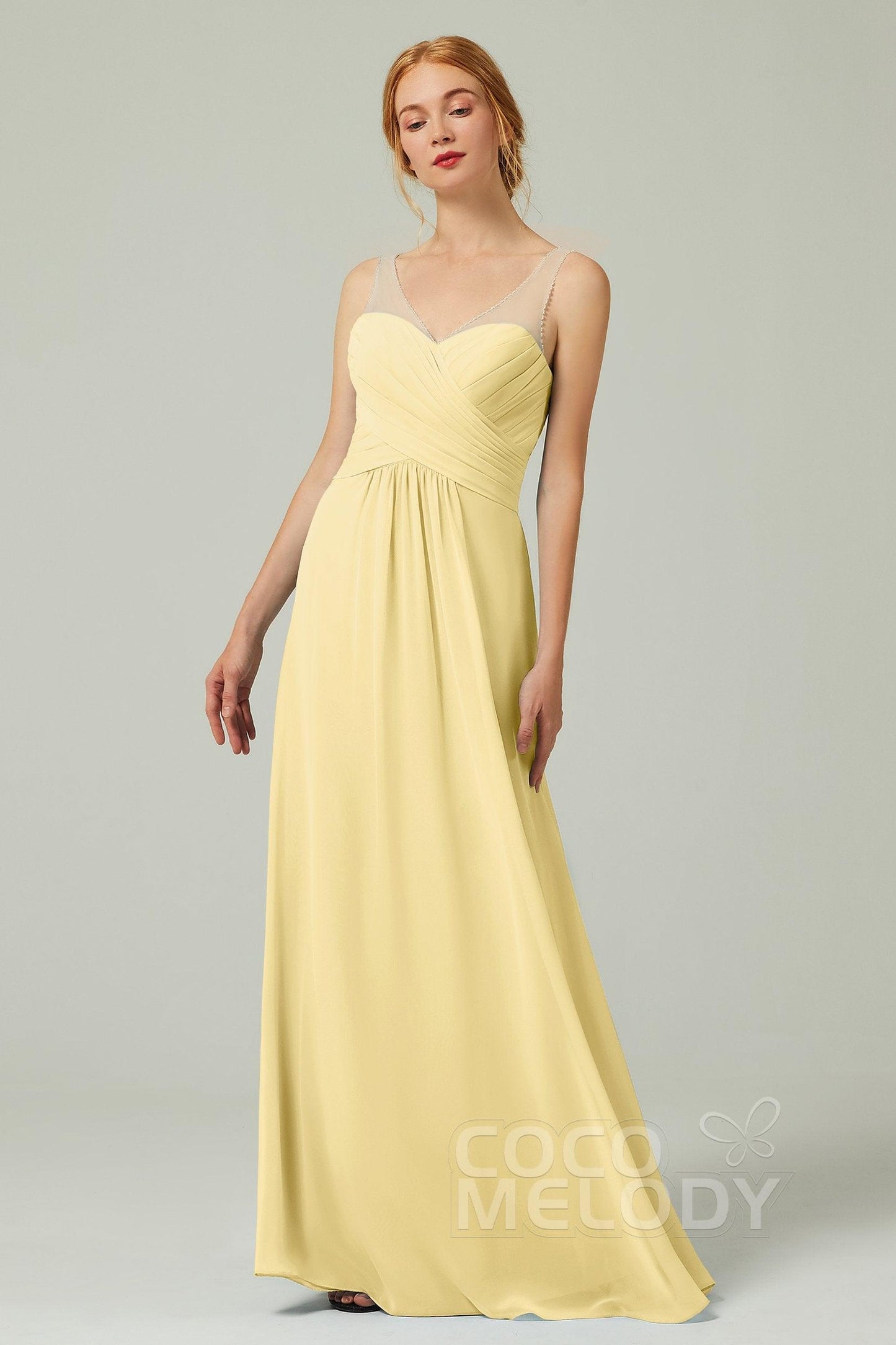 A-Line Floor Length Chiffon Bridesmaid Dress CB0331 - COCOMELODY