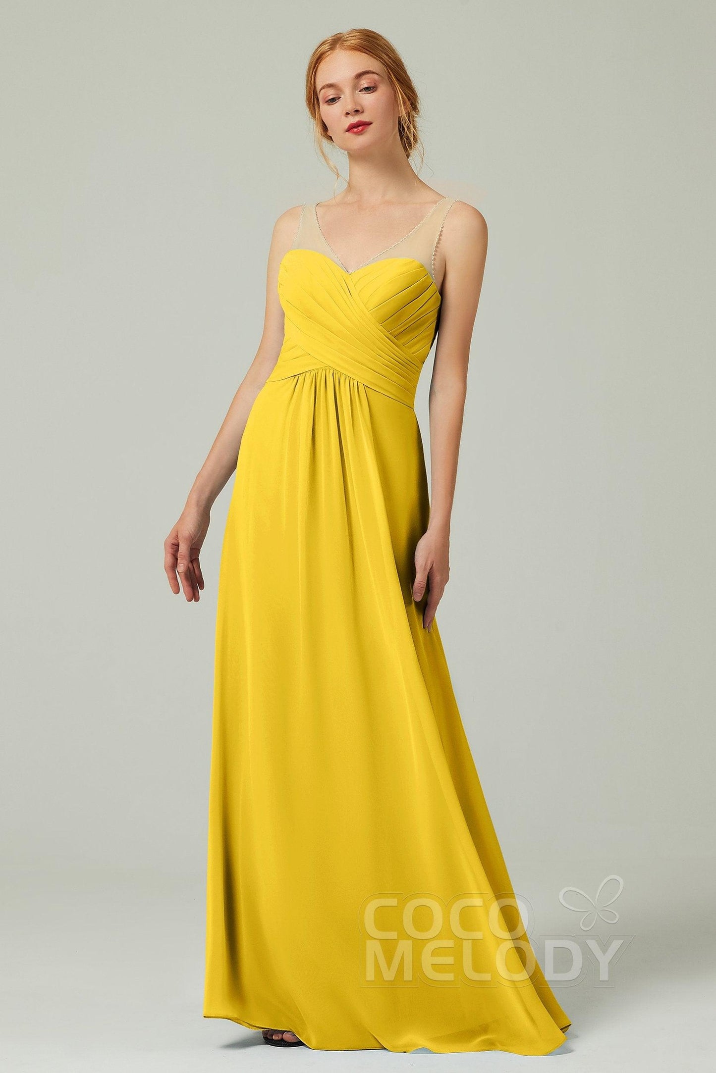 A-Line Floor Length Chiffon Bridesmaid Dress CB0331 - COCOMELODY