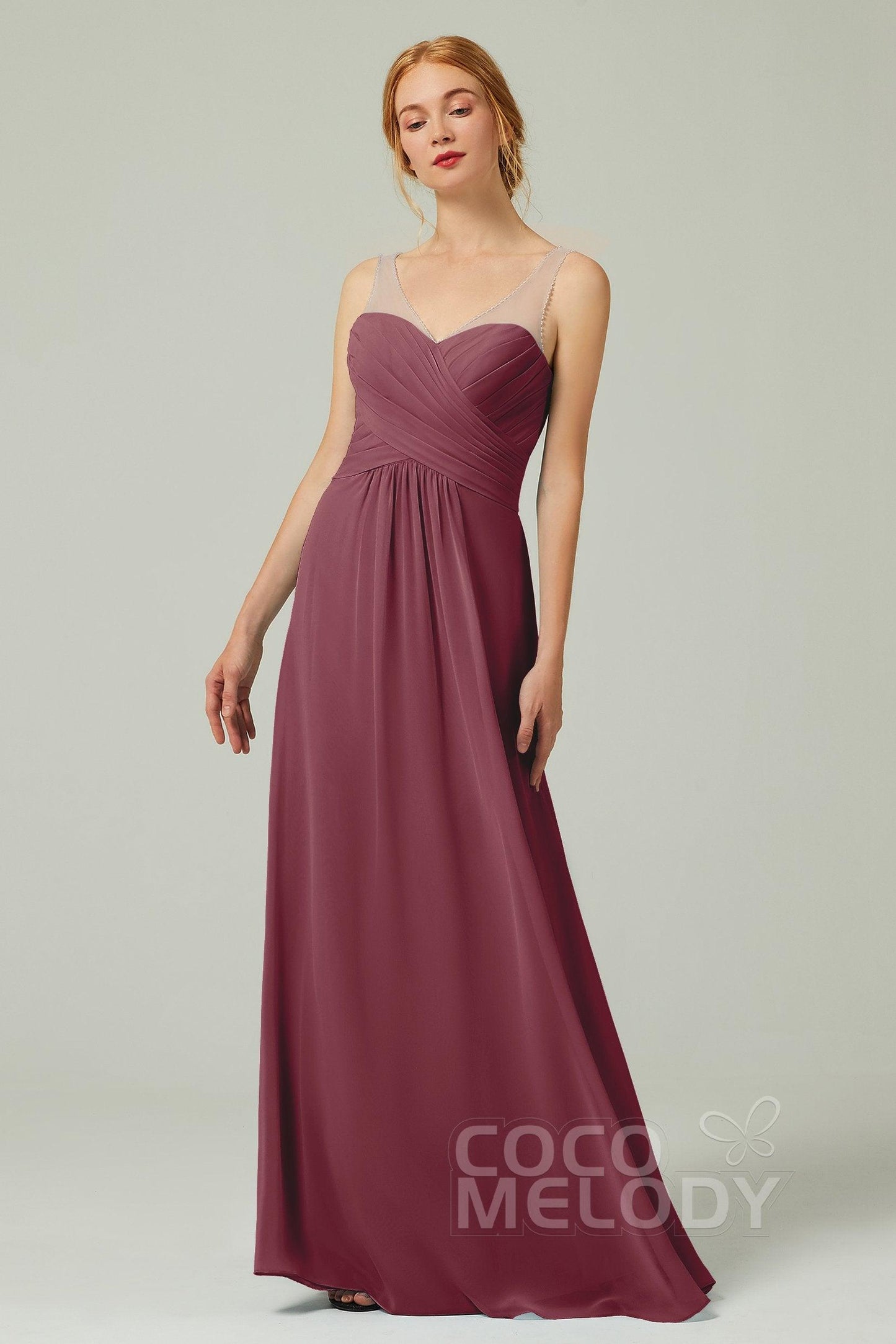 A-Line Floor Length Chiffon Bridesmaid Dress CB0331 - COCOMELODY