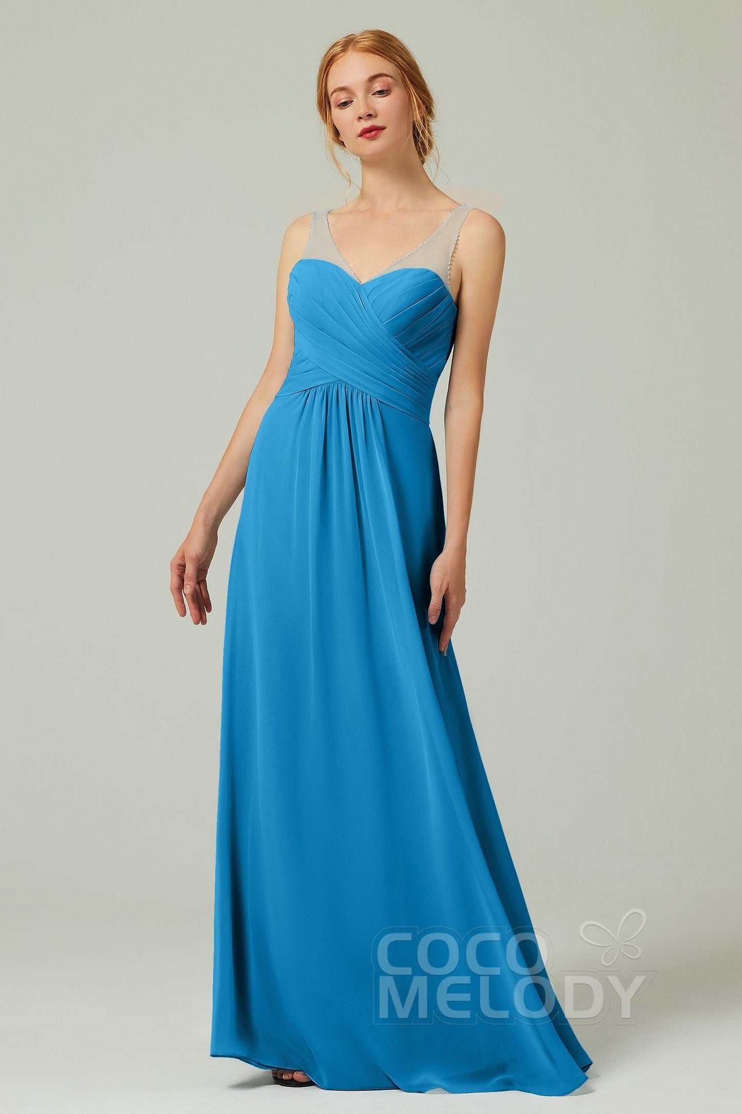 A-Line Floor Length Chiffon Bridesmaid Dress CB0331 - COCOMELODY