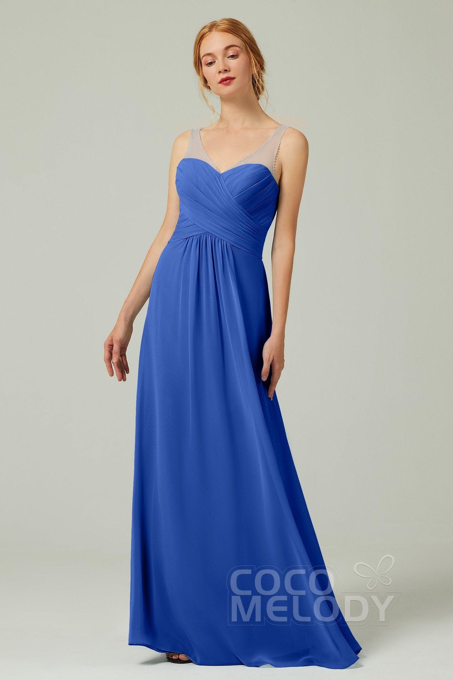 A-Line Floor Length Chiffon Bridesmaid Dress CB0331 - COCOMELODY