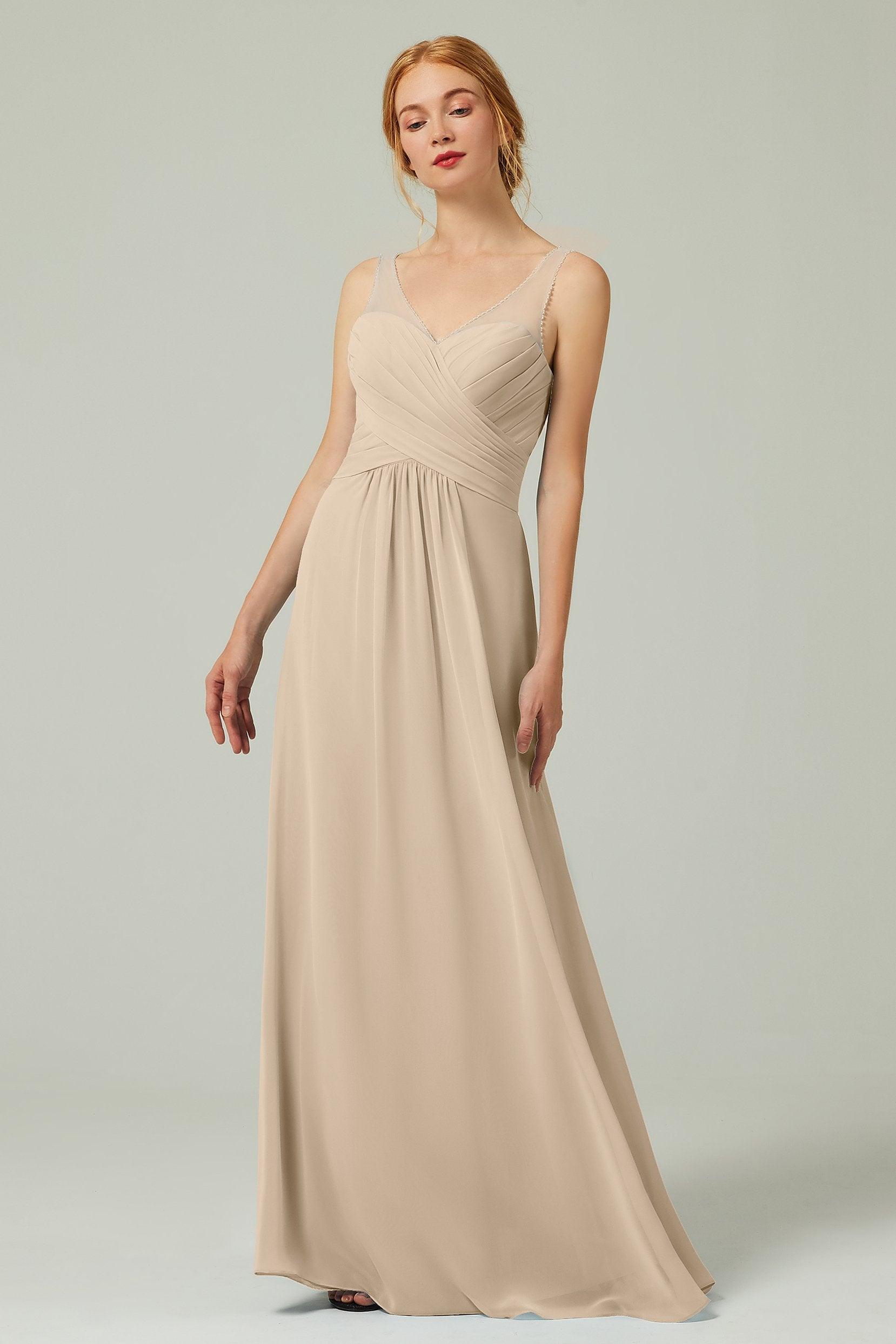 A-Line Floor Length Chiffon Bridesmaid Dress CB0331 - COCOMELODY