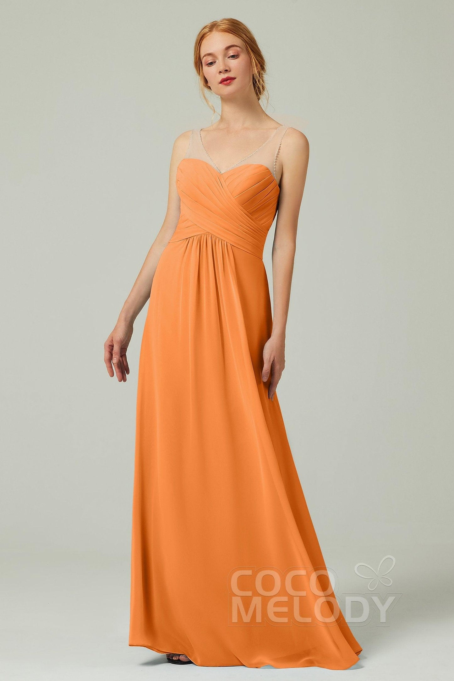 A-Line Floor Length Chiffon Bridesmaid Dress CB0331 - COCOMELODY
