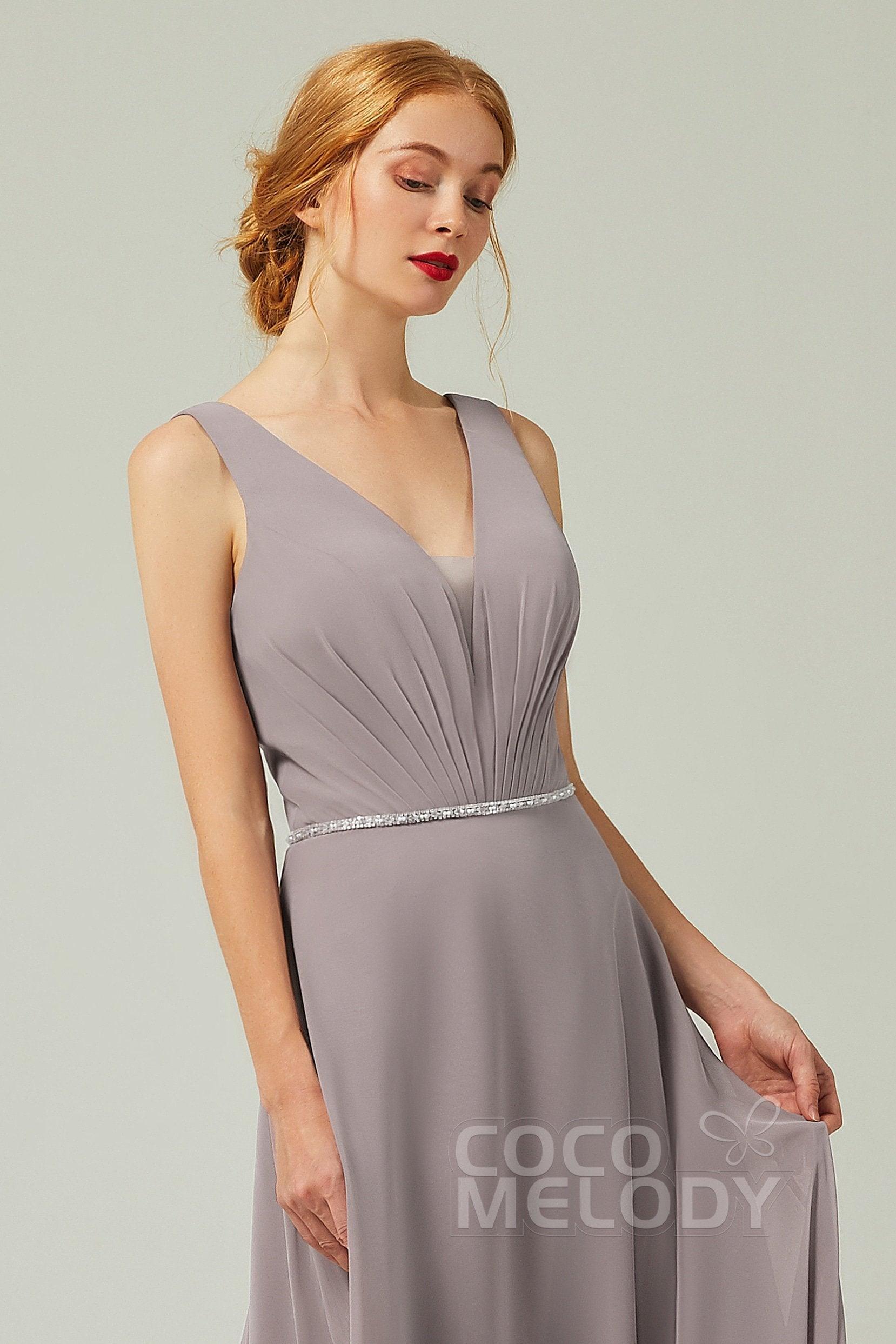 A-Line Floor Length Chiffon Bridesmaid Dress CB0332 - COCOMELODY
