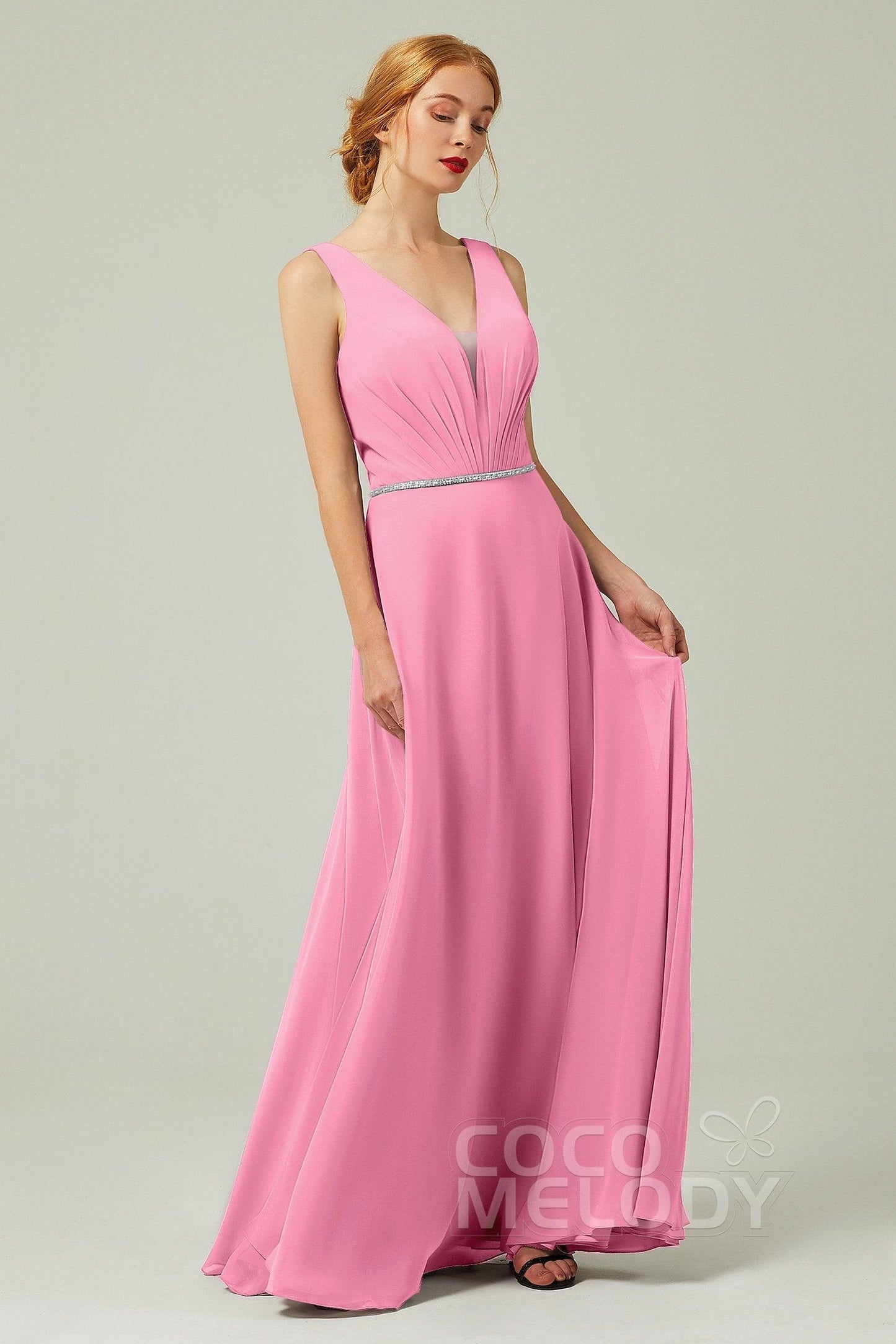 A-Line Floor Length Chiffon Bridesmaid Dress CB0332 - COCOMELODY