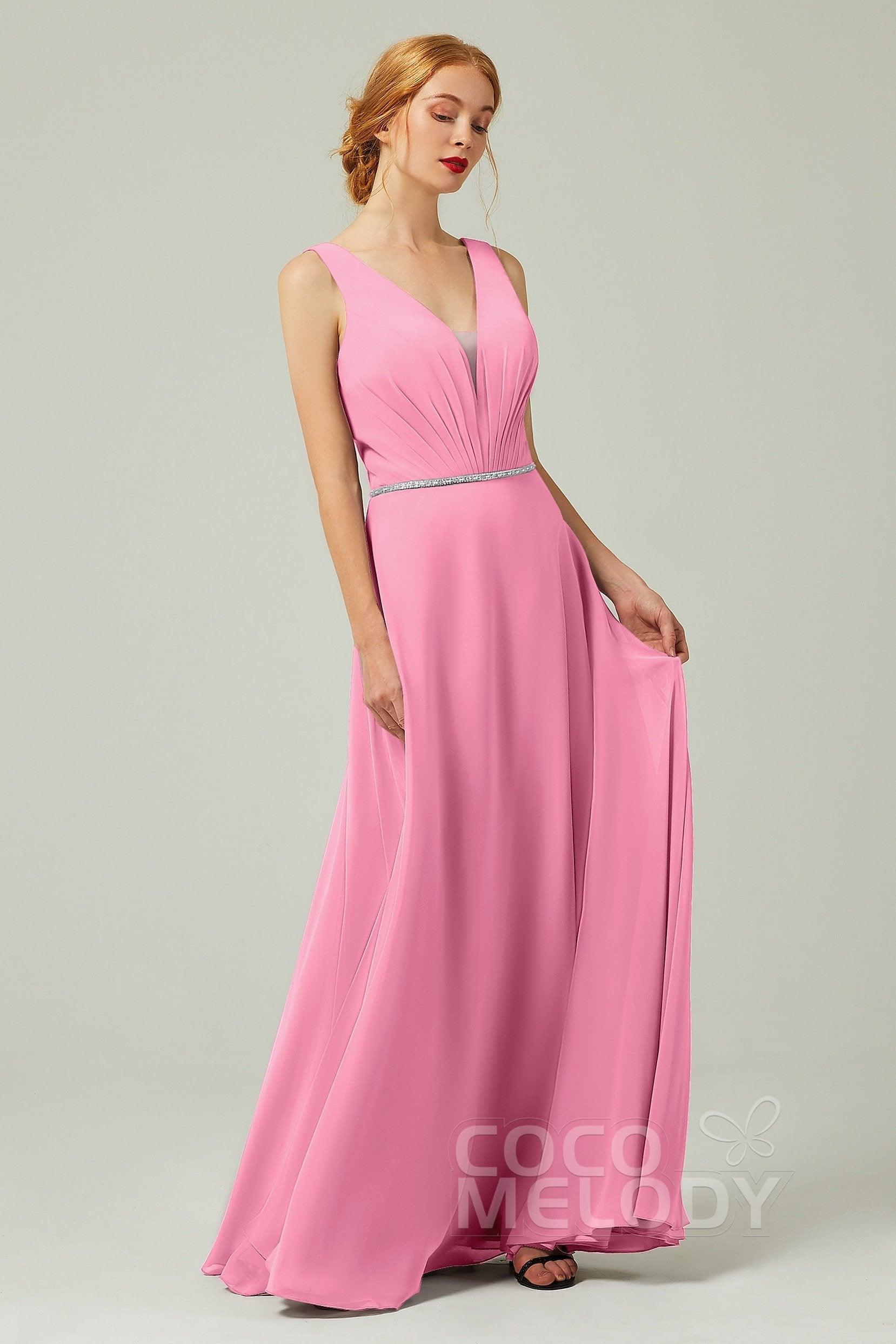 A-Line Floor Length Chiffon Bridesmaid Dress CB0332 - COCOMELODY