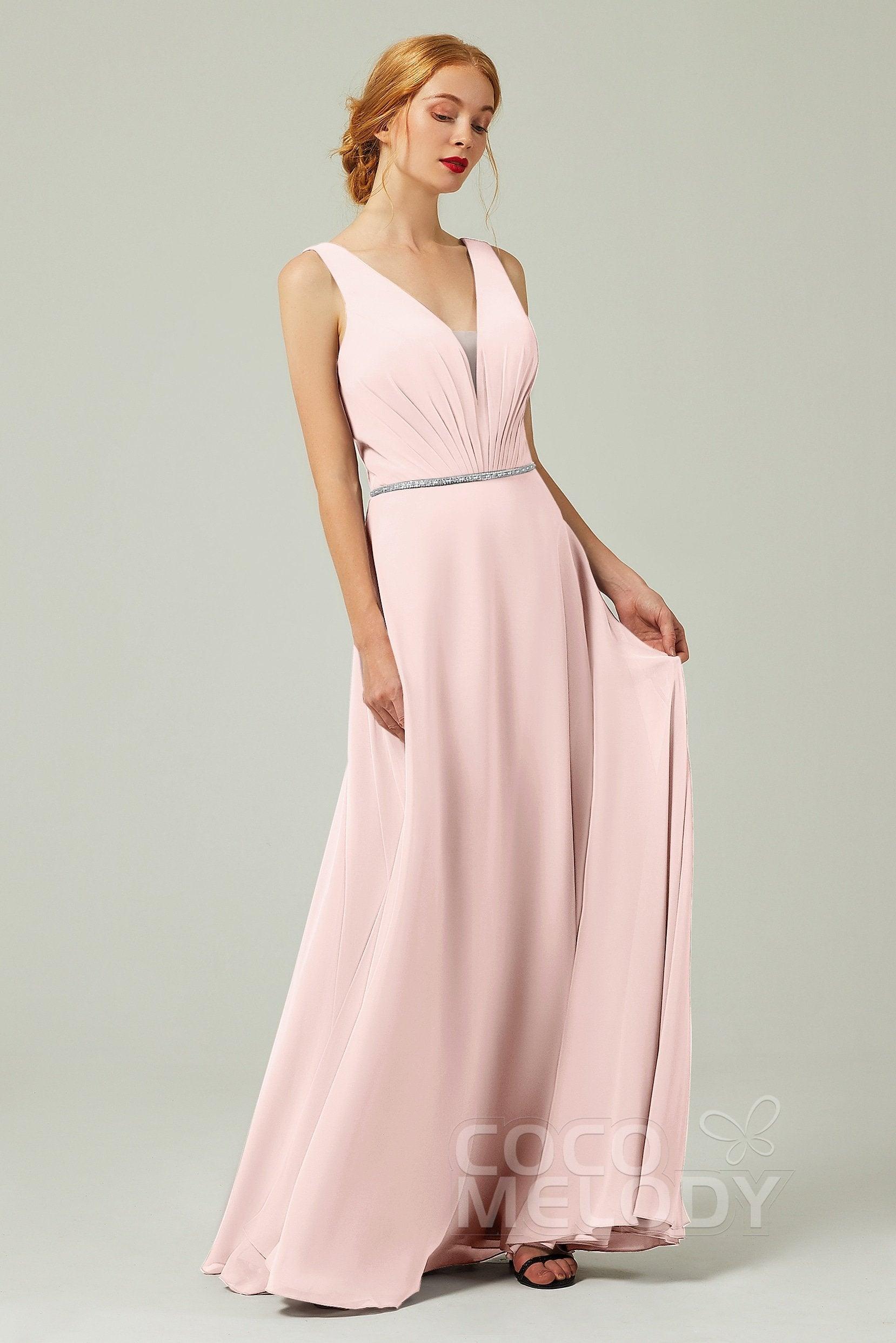A-Line Floor Length Chiffon Bridesmaid Dress CB0332 - COCOMELODY
