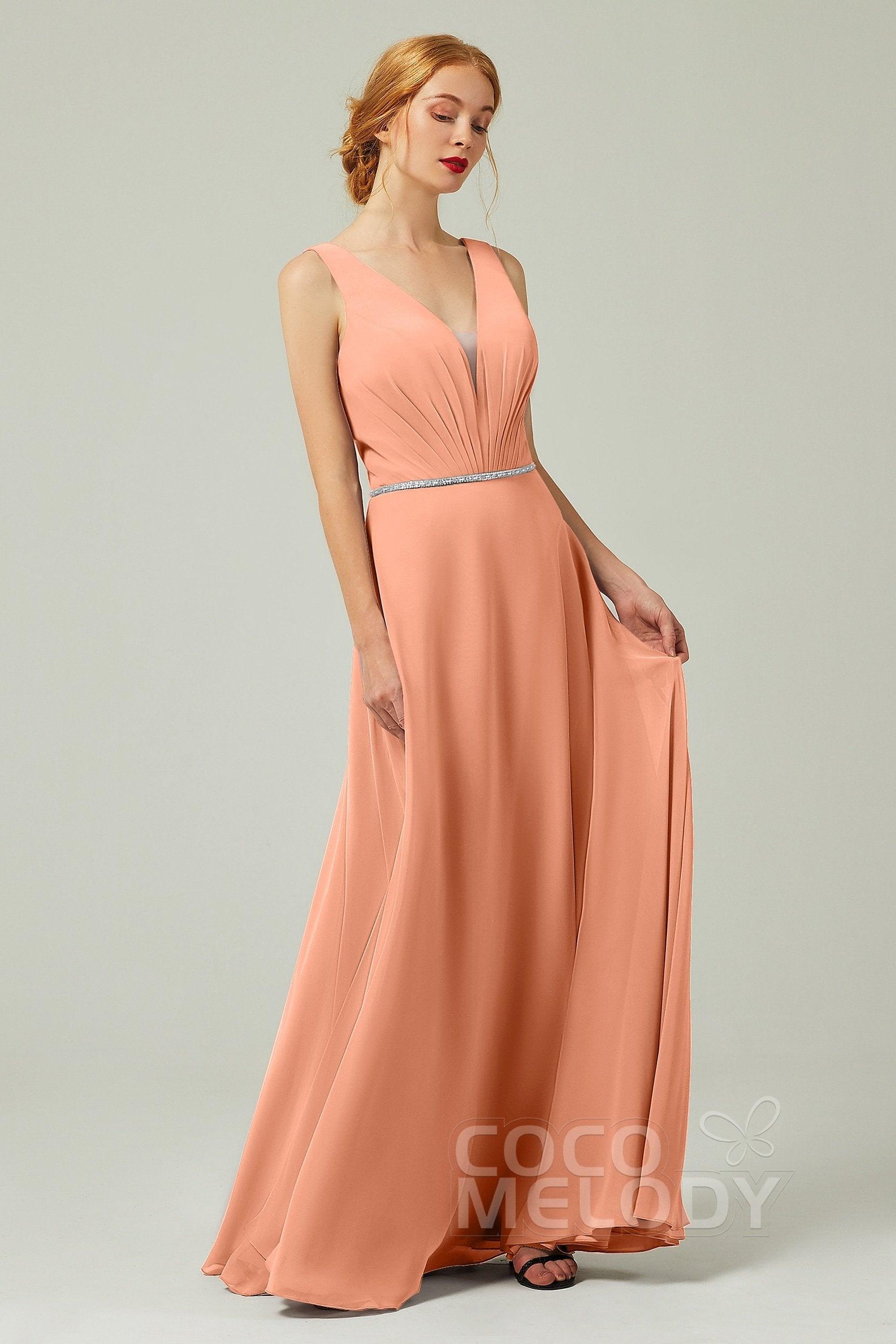A-Line Floor Length Chiffon Bridesmaid Dress CB0332 - COCOMELODY
