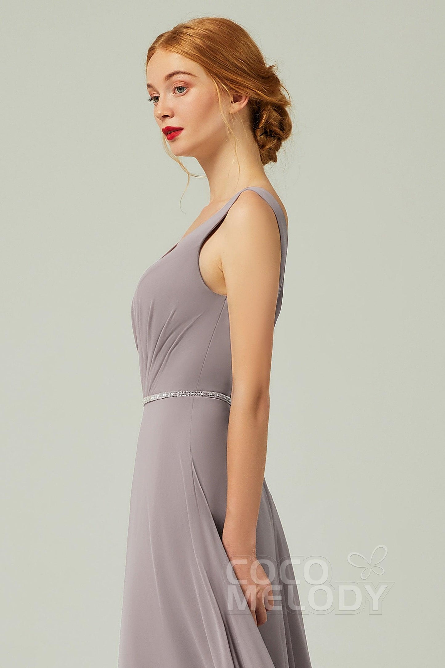 A-Line Floor Length Chiffon Bridesmaid Dress CB0332 - COCOMELODY