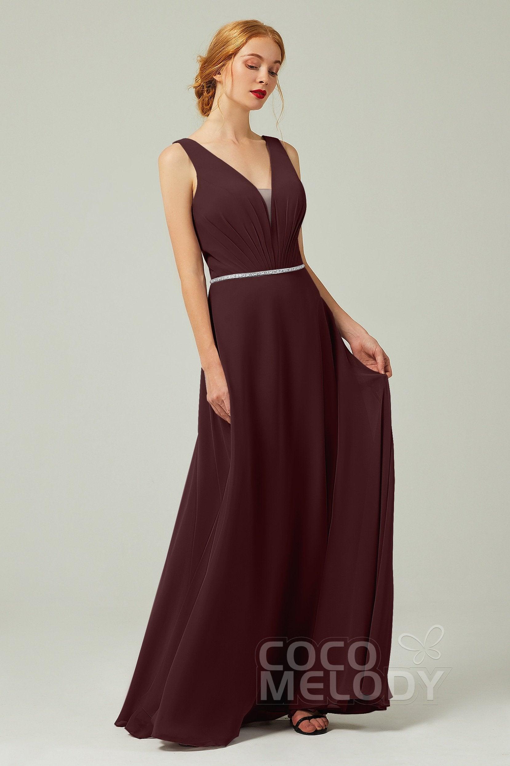 A-Line Floor Length Chiffon Bridesmaid Dress CB0332 - COCOMELODY