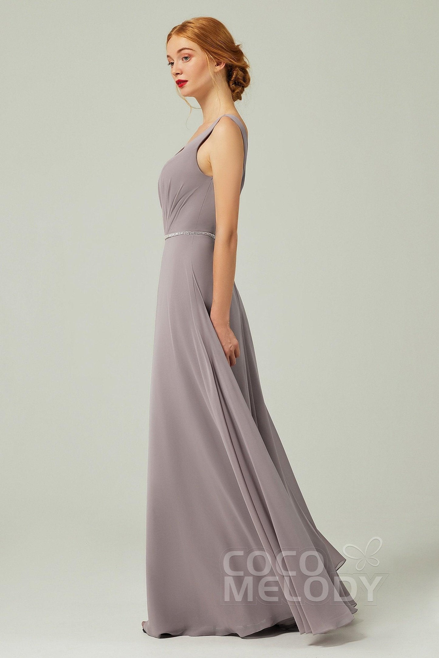 A-Line Floor Length Chiffon Bridesmaid Dress CB0332 - COCOMELODY