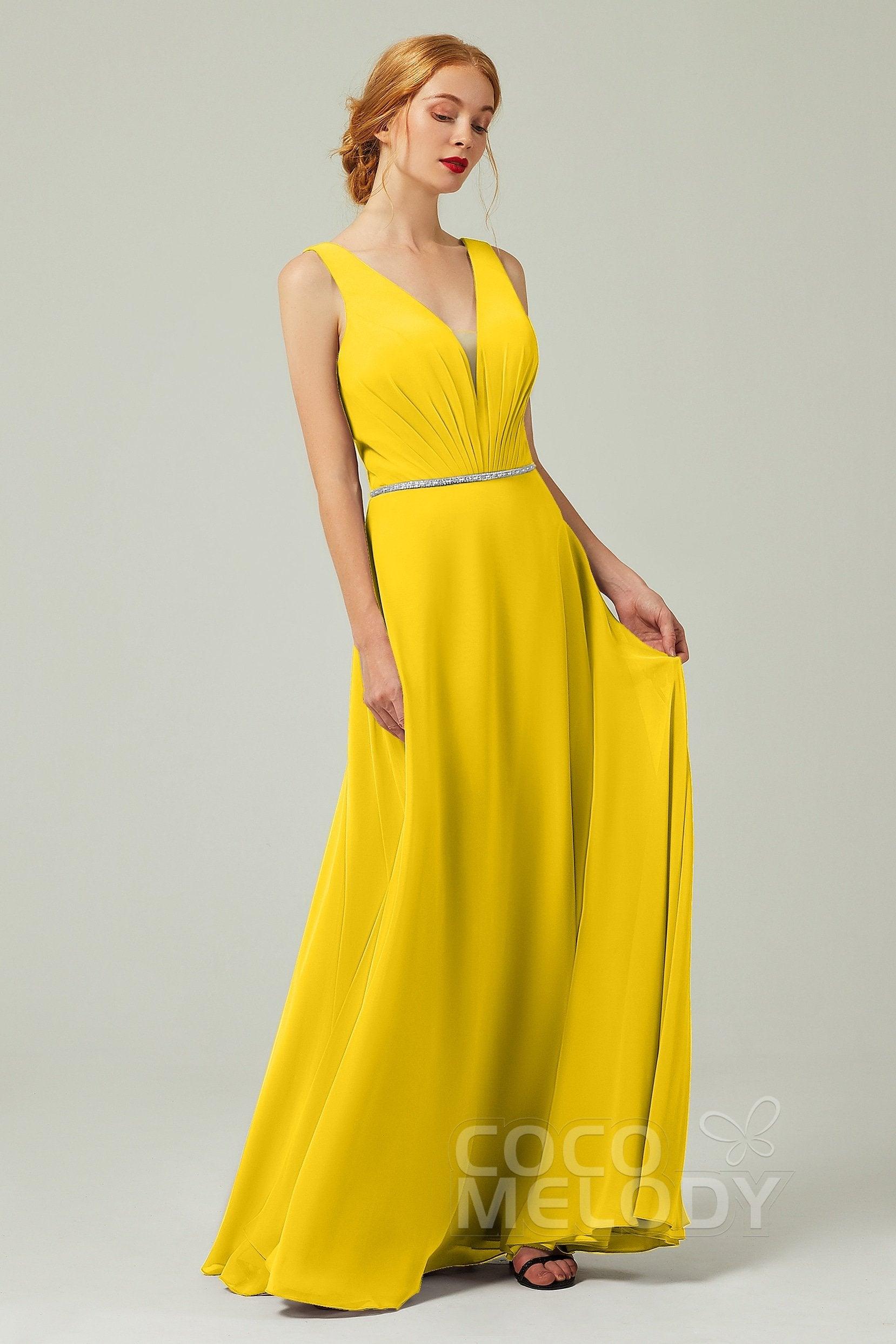 A-Line Floor Length Chiffon Bridesmaid Dress CB0332 - COCOMELODY