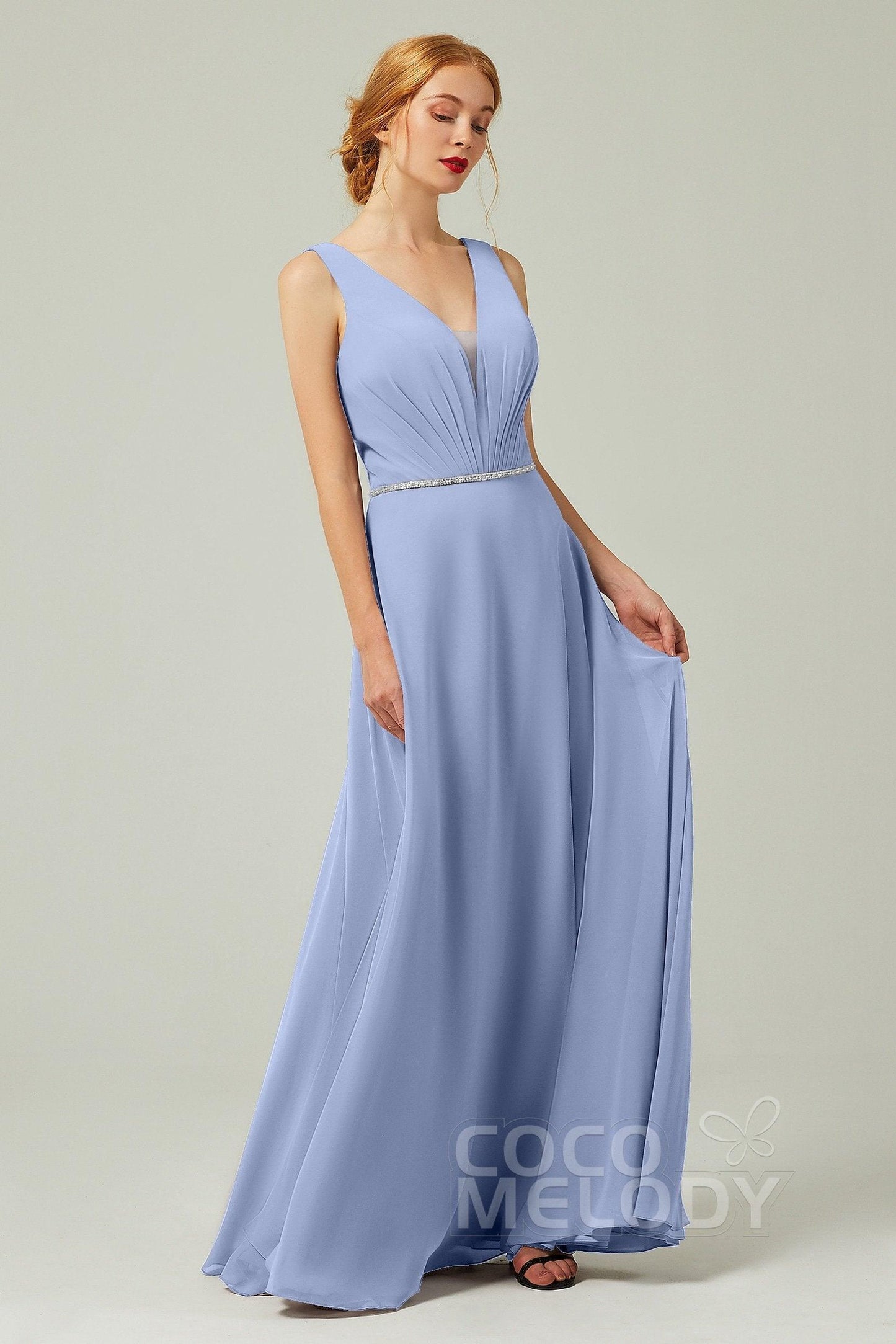 A-Line Floor Length Chiffon Bridesmaid Dress CB0332 - COCOMELODY