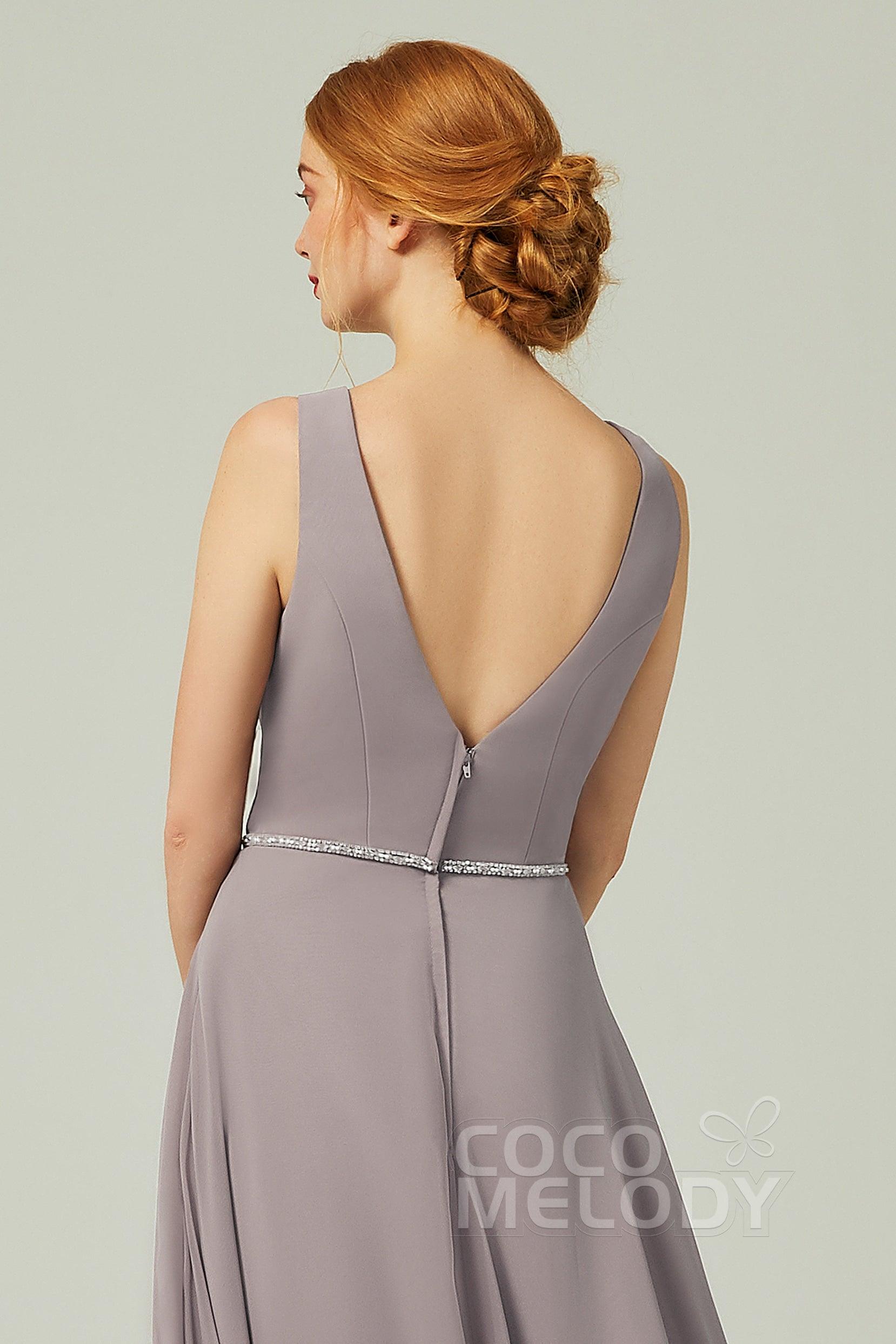 A-Line Floor Length Chiffon Bridesmaid Dress CB0332 - COCOMELODY