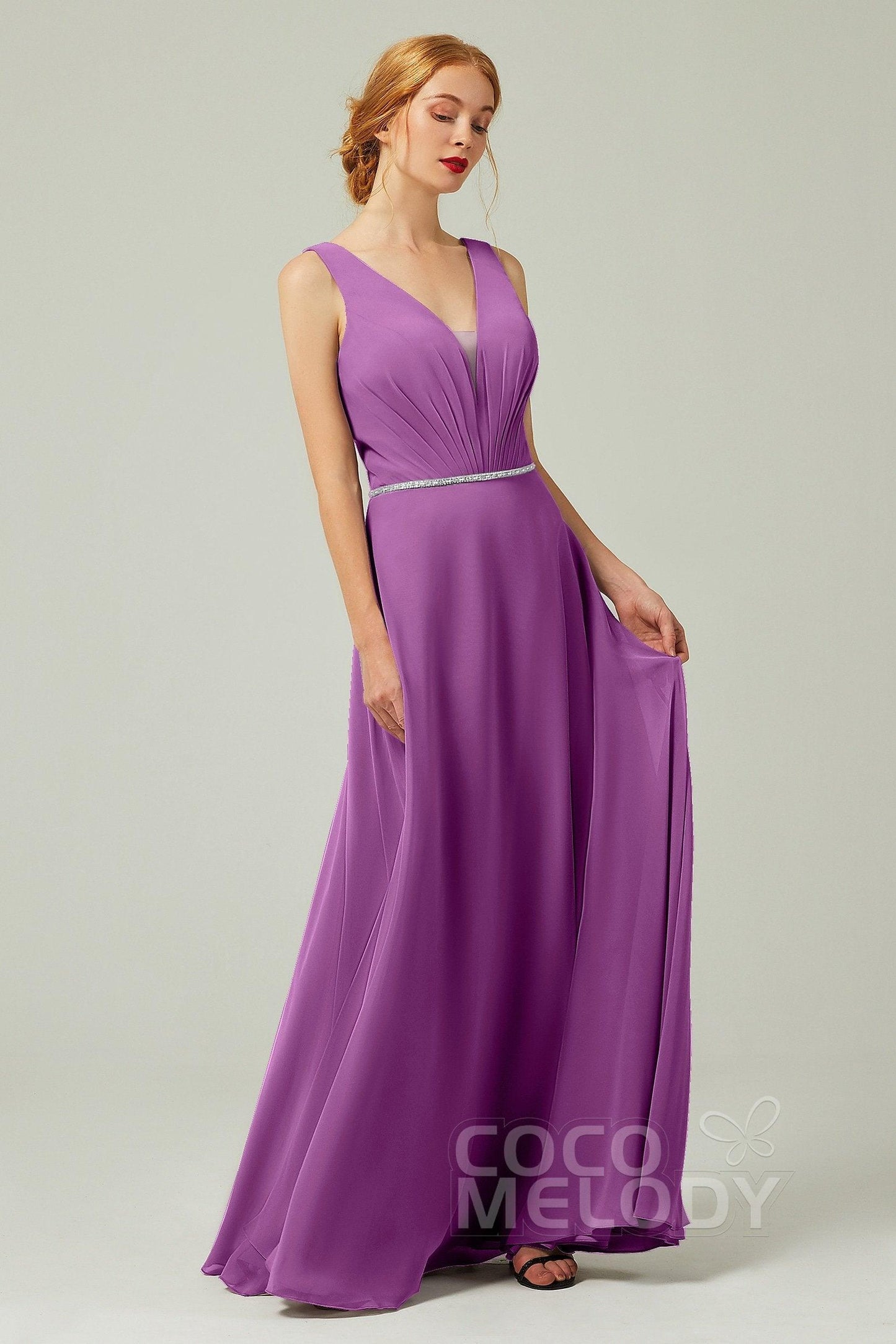 A-Line Floor Length Chiffon Bridesmaid Dress CB0332 - COCOMELODY