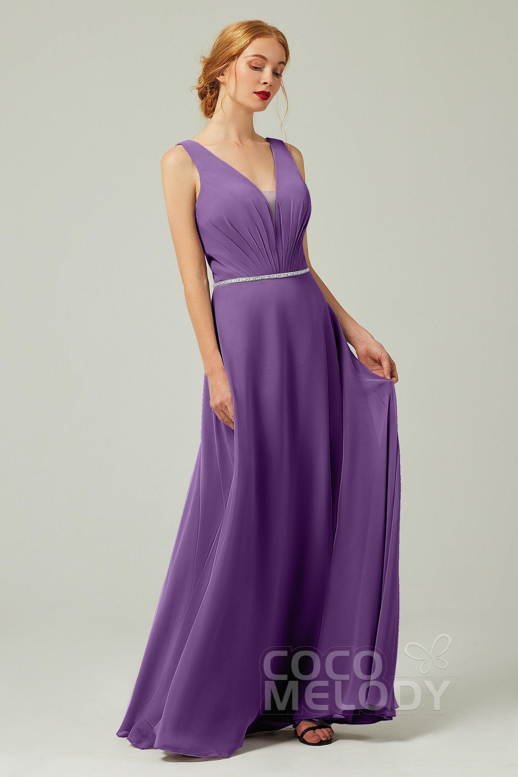 A-Line Floor Length Chiffon Bridesmaid Dress CB0332 - COCOMELODY