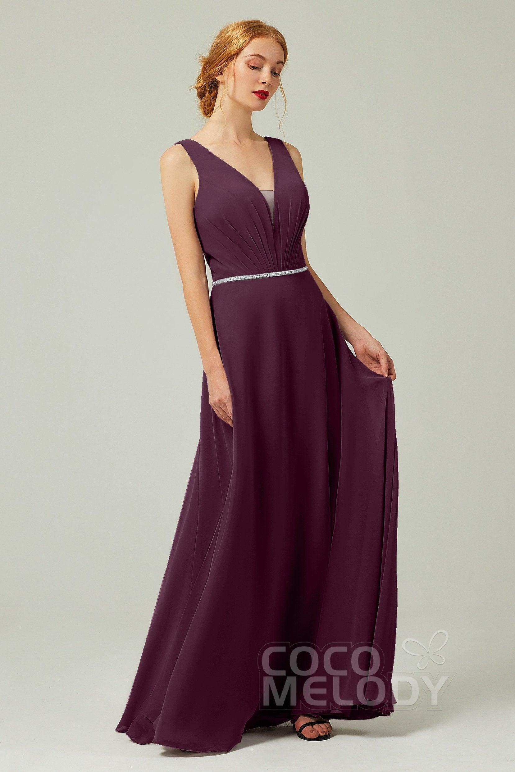 A-Line Floor Length Chiffon Bridesmaid Dress CB0332 - COCOMELODY