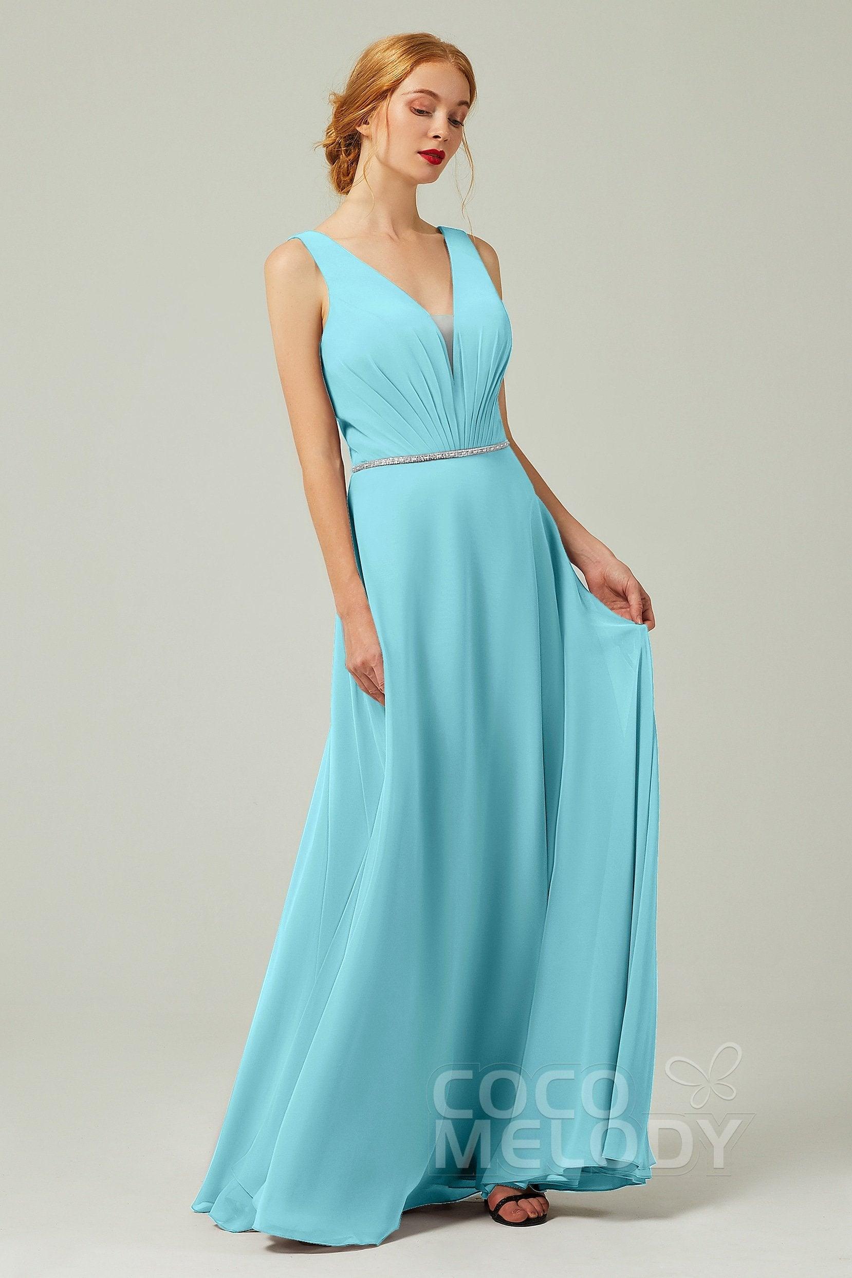 A-Line Floor Length Chiffon Bridesmaid Dress CB0332 - COCOMELODY