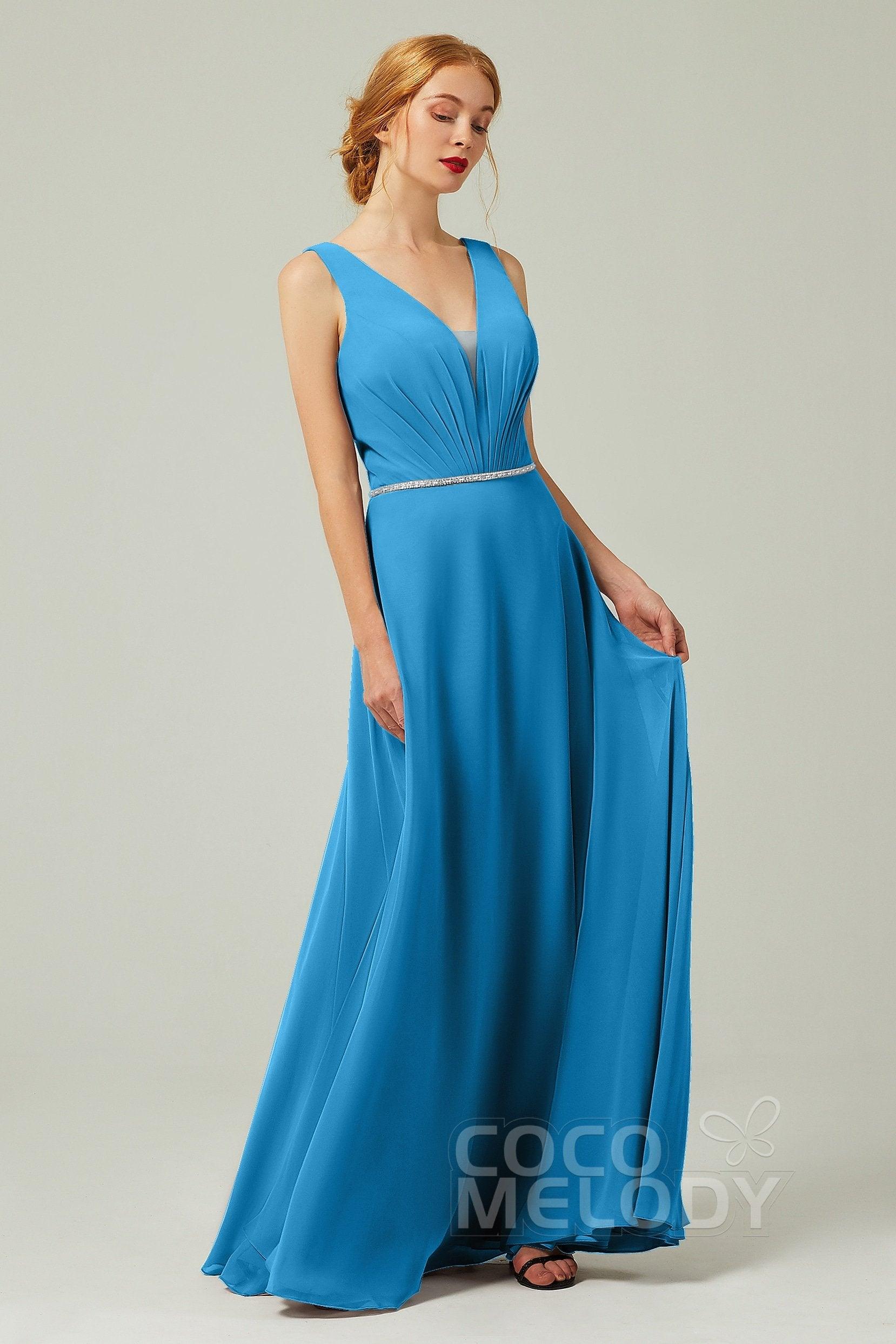 A-Line Floor Length Chiffon Bridesmaid Dress CB0332 - COCOMELODY