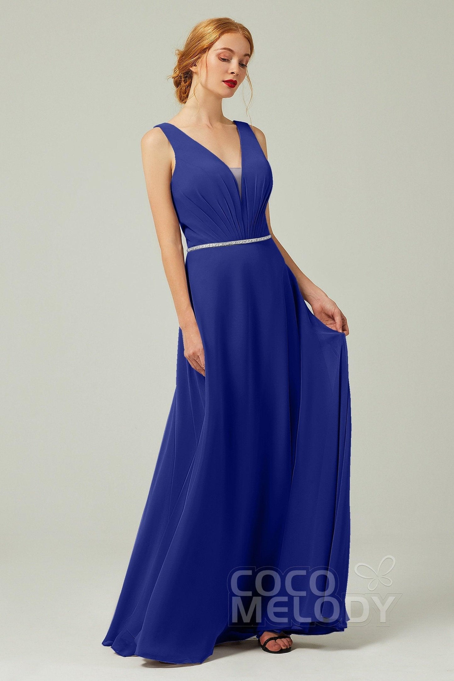 A-Line Floor Length Chiffon Bridesmaid Dress CB0332 - COCOMELODY