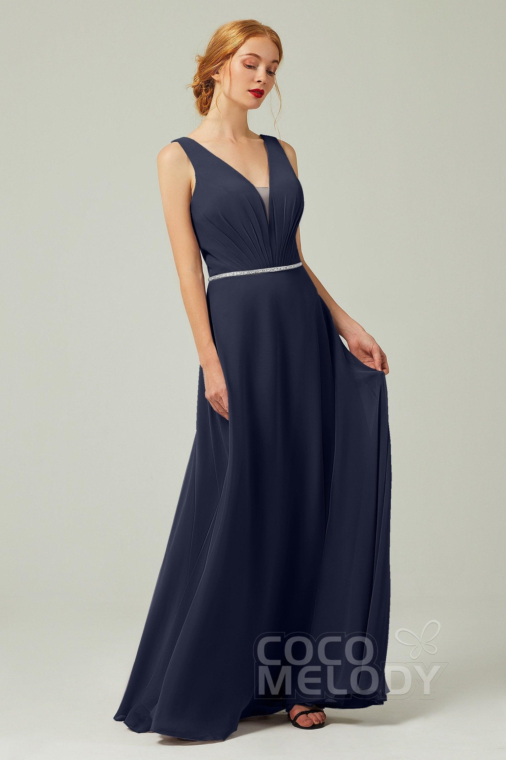 A-Line Floor Length Chiffon Bridesmaid Dress CB0332 - COCOMELODY