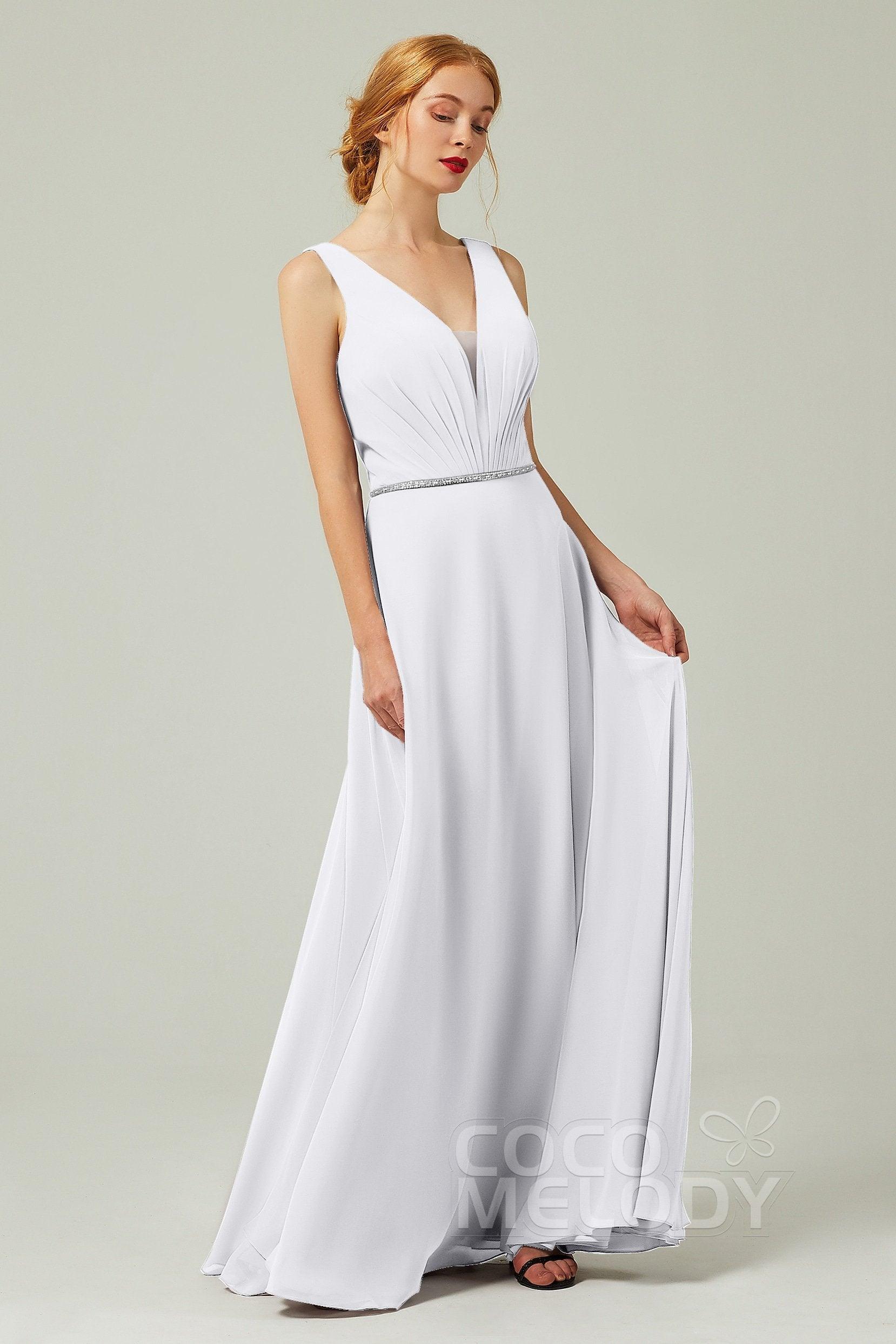 A-Line Floor Length Chiffon Bridesmaid Dress CB0332 - COCOMELODY