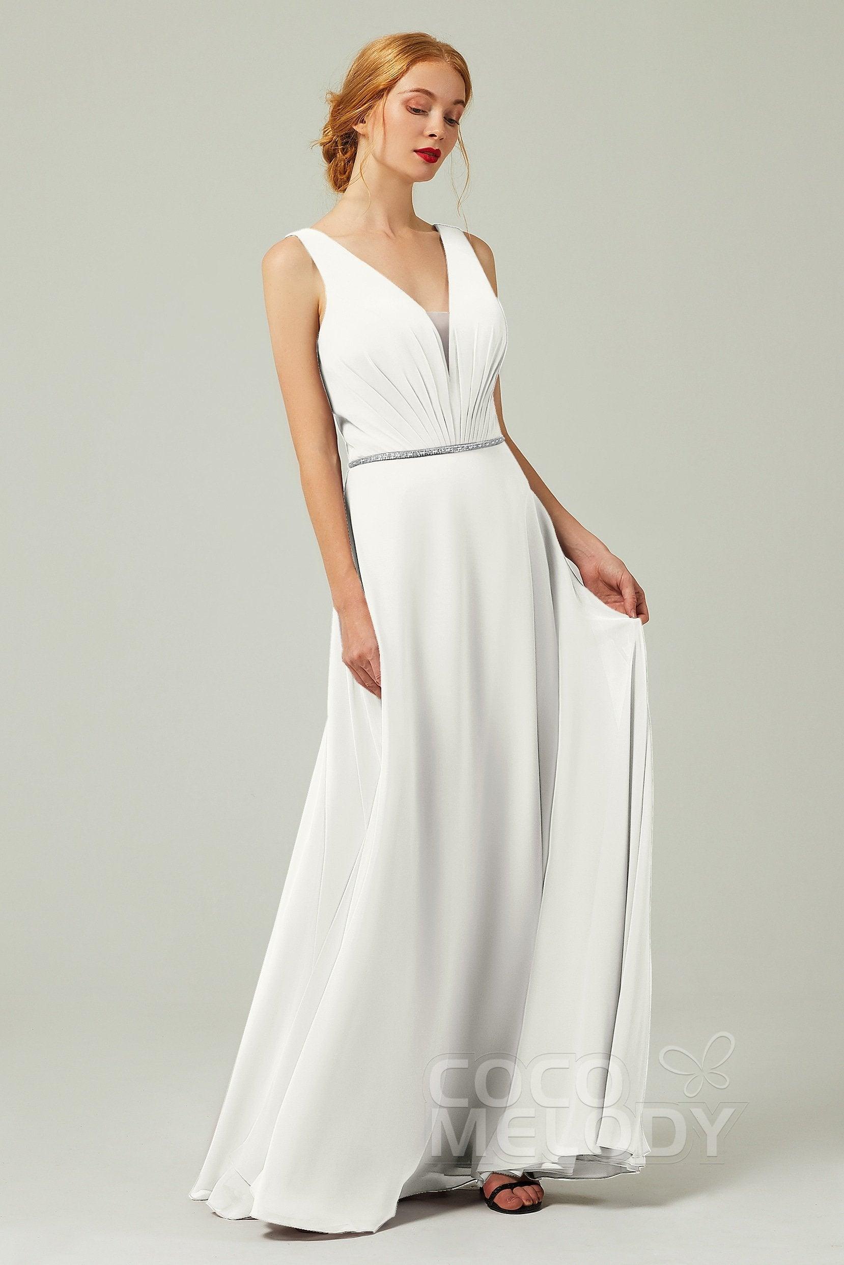 A-Line Floor Length Chiffon Bridesmaid Dress CB0332 - COCOMELODY