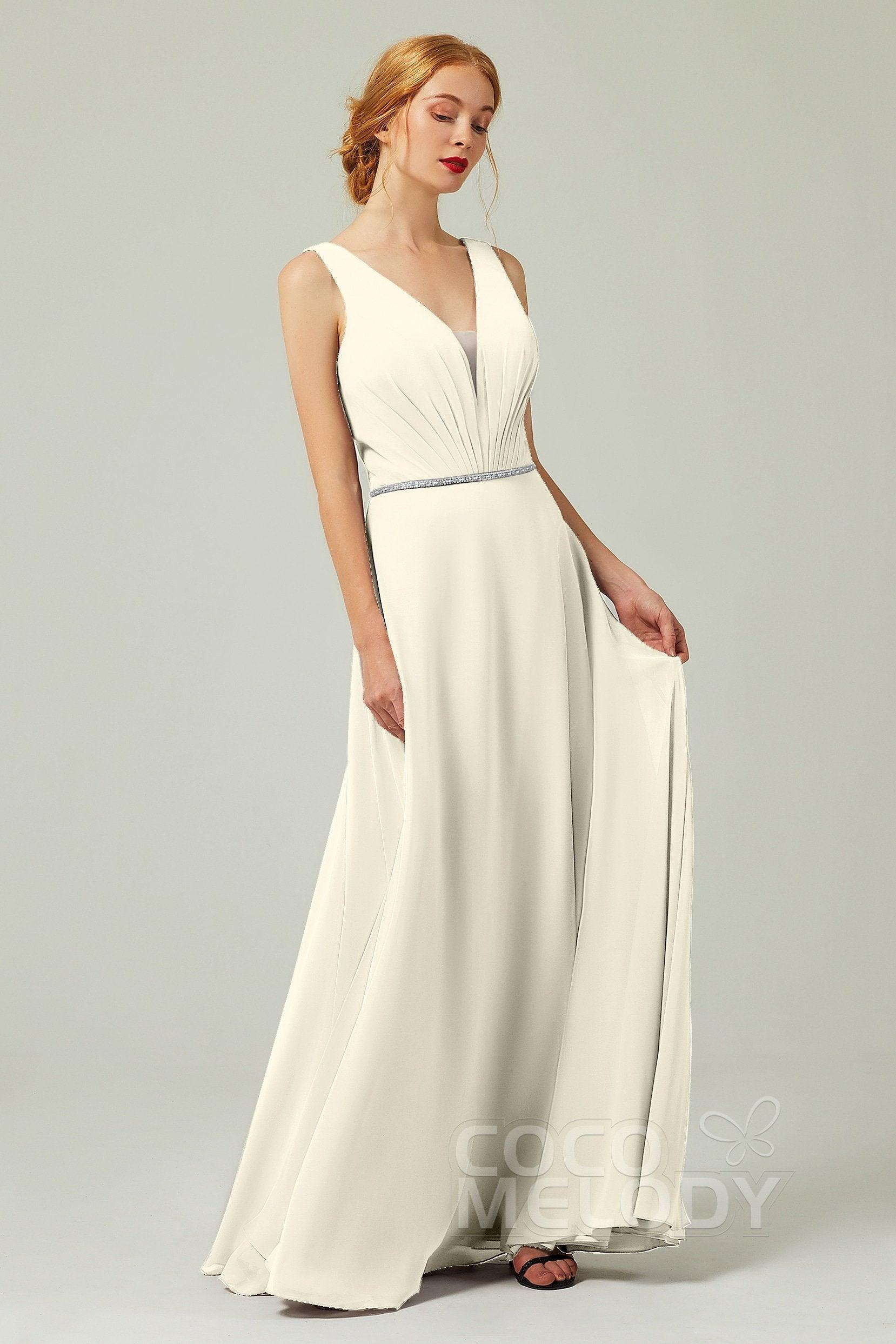 A-Line Floor Length Chiffon Bridesmaid Dress CB0332 - COCOMELODY
