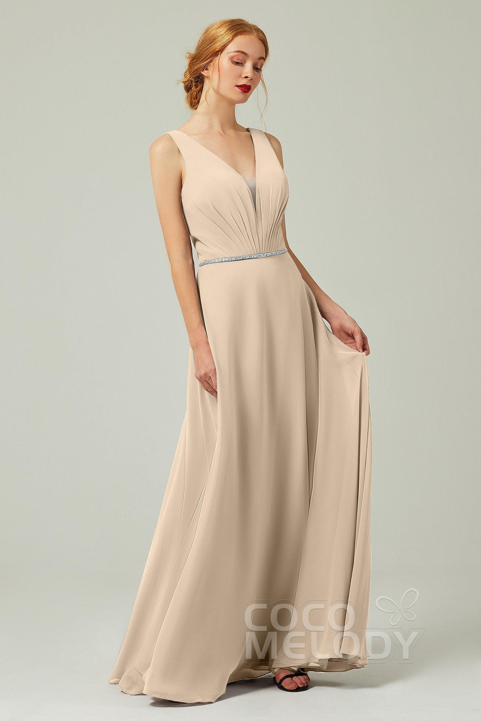 A-Line Floor Length Chiffon Bridesmaid Dress CB0332 - COCOMELODY