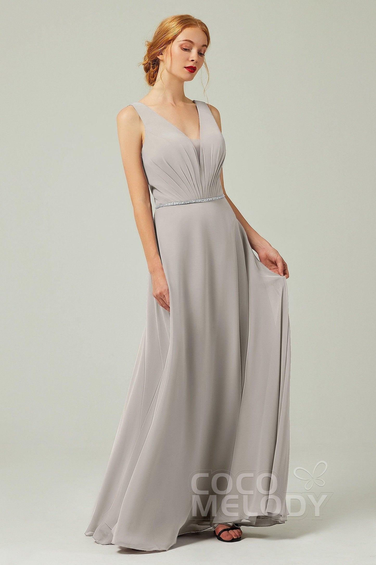 A-Line Floor Length Chiffon Bridesmaid Dress CB0332 - COCOMELODY