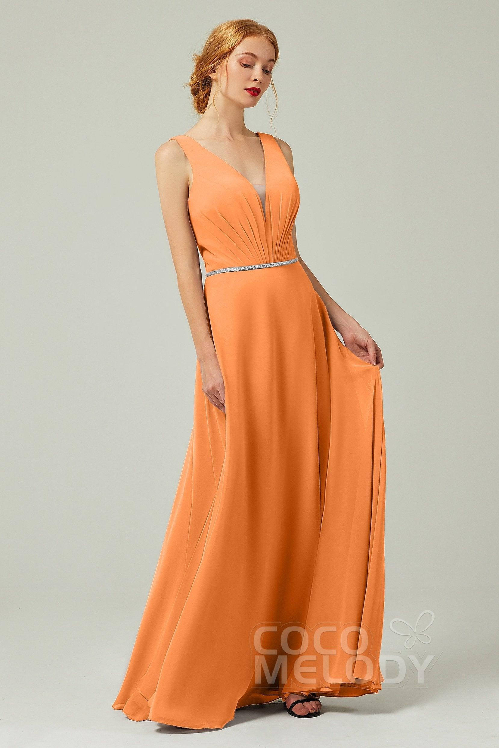 A-Line Floor Length Chiffon Bridesmaid Dress CB0332 - COCOMELODY