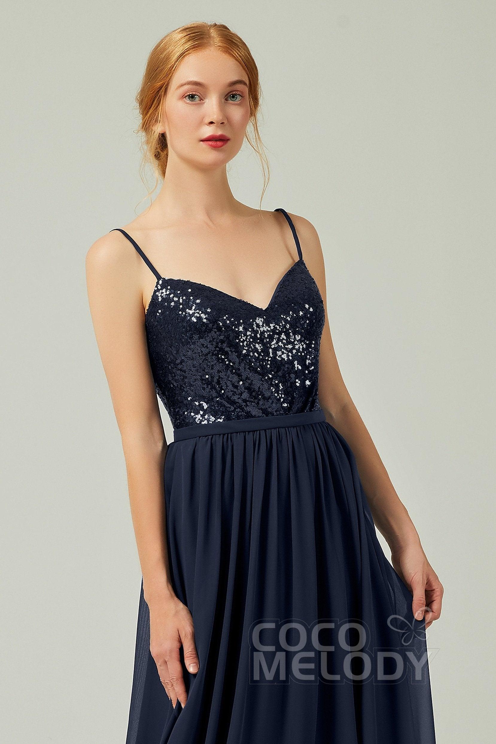 A-Line Floor Length Chiffon Sequined Bridesmaid Dress Formal Dresses CB0333 - COCOMELODY