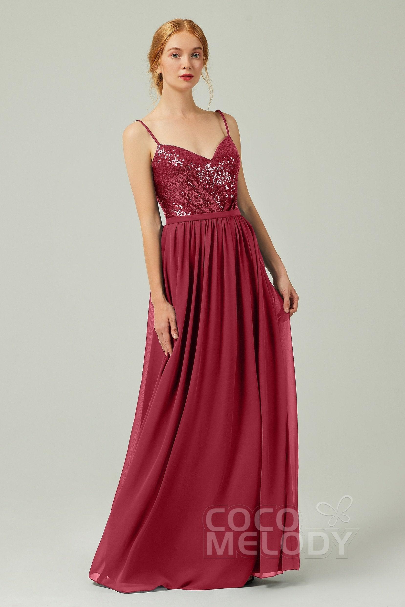 A-Line Floor Length Chiffon Sequined Bridesmaid Dress Formal Dresses CB0333 - COCOMELODY