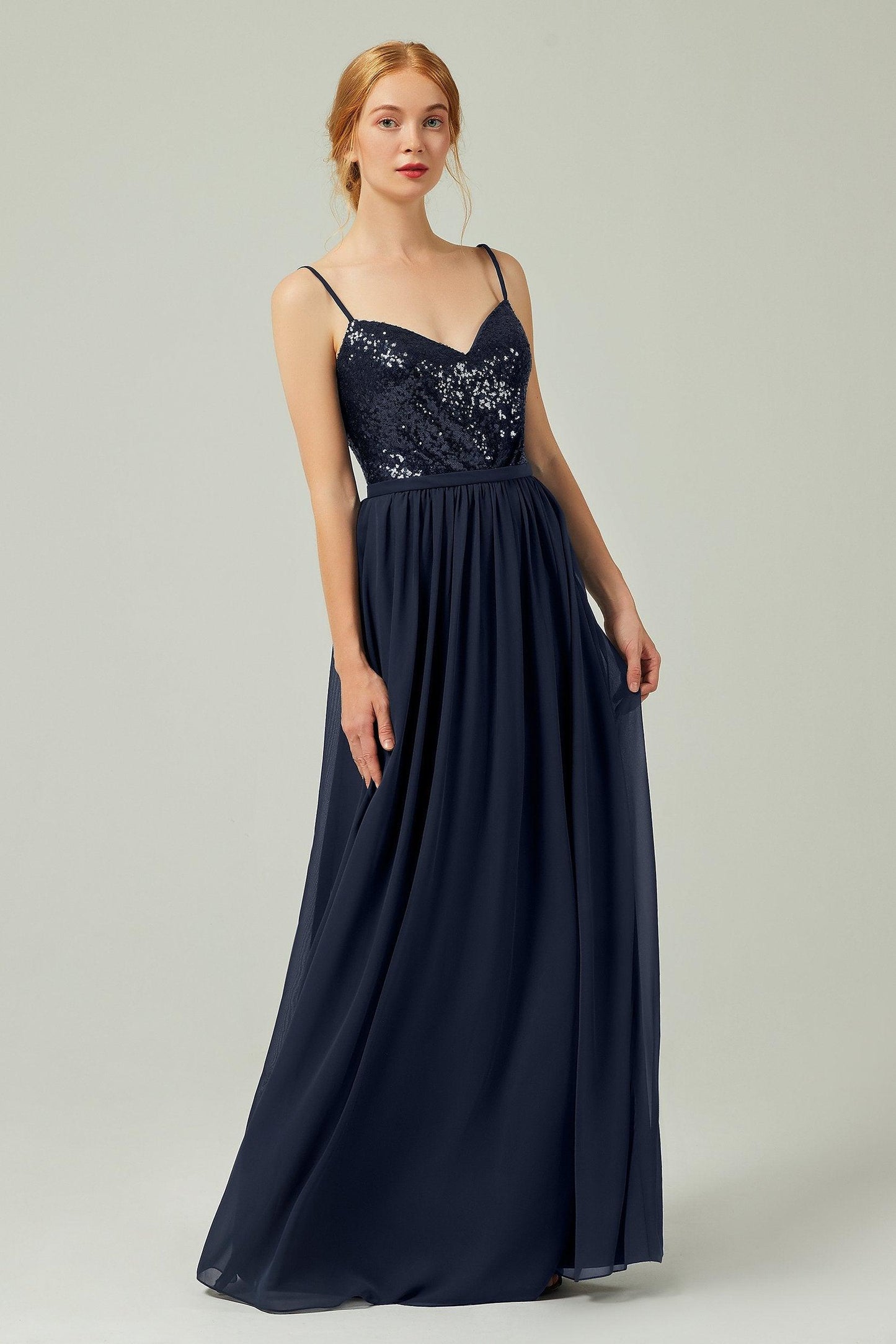 A-Line Floor Length Chiffon Sequined Bridesmaid Dress Formal Dresses CB0333 - COCOMELODY