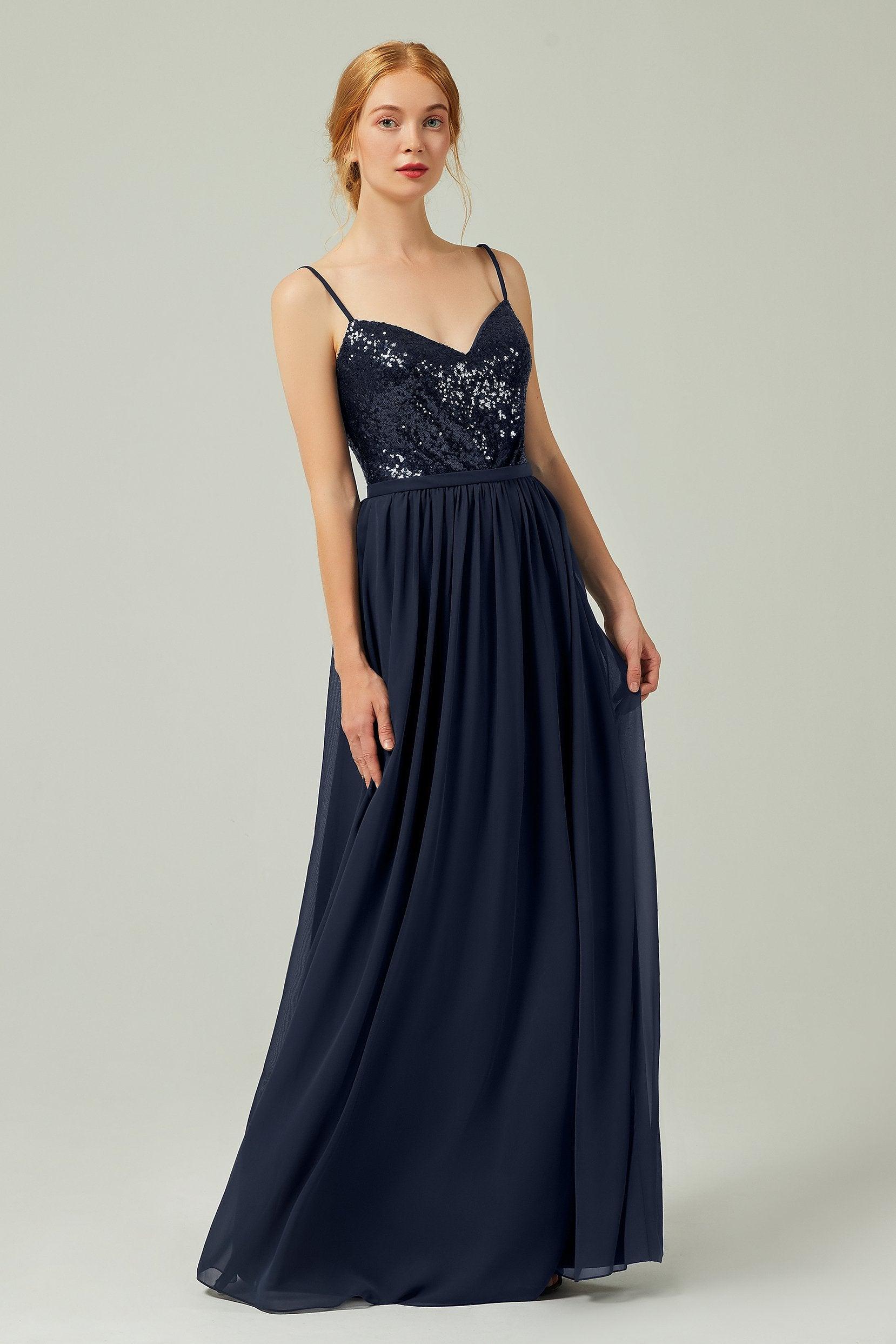 A-Line Floor Length Chiffon Sequined Bridesmaid Dress Formal Dresses CB0333 - COCOMELODY