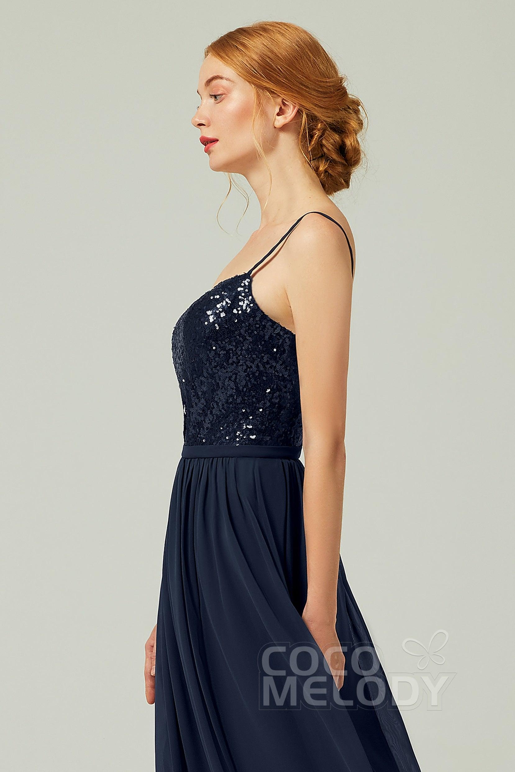 A-Line Floor Length Chiffon Sequined Bridesmaid Dress Formal Dresses CB0333 - COCOMELODY
