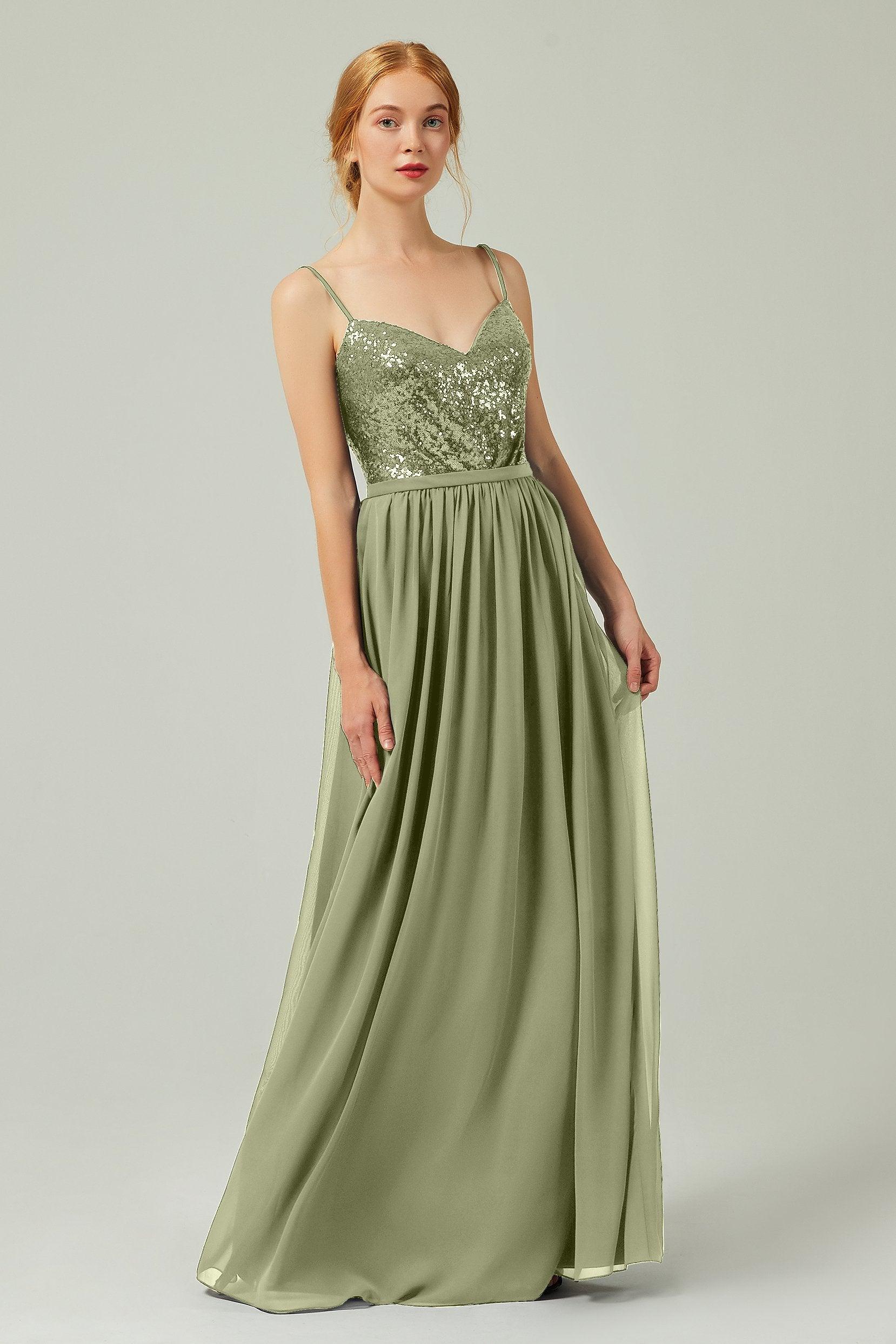 A-Line Floor Length Chiffon Sequined Bridesmaid Dress Formal Dresses CB0333 - COCOMELODY