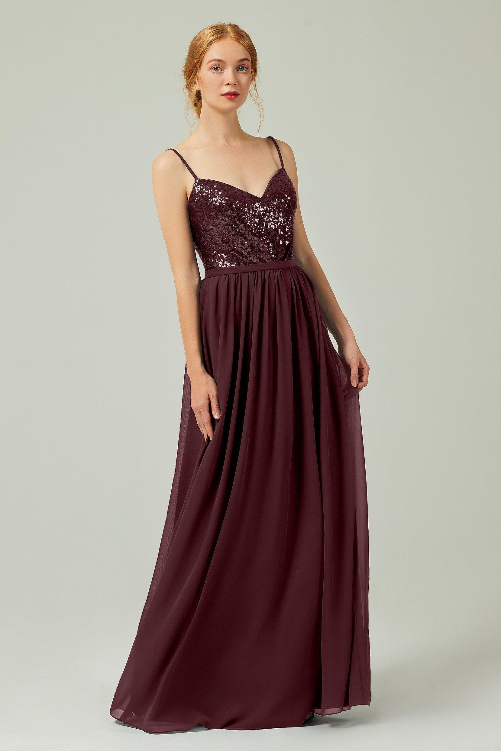 A-Line Floor Length Chiffon Sequined Bridesmaid Dress Formal Dresses CB0333 - COCOMELODY