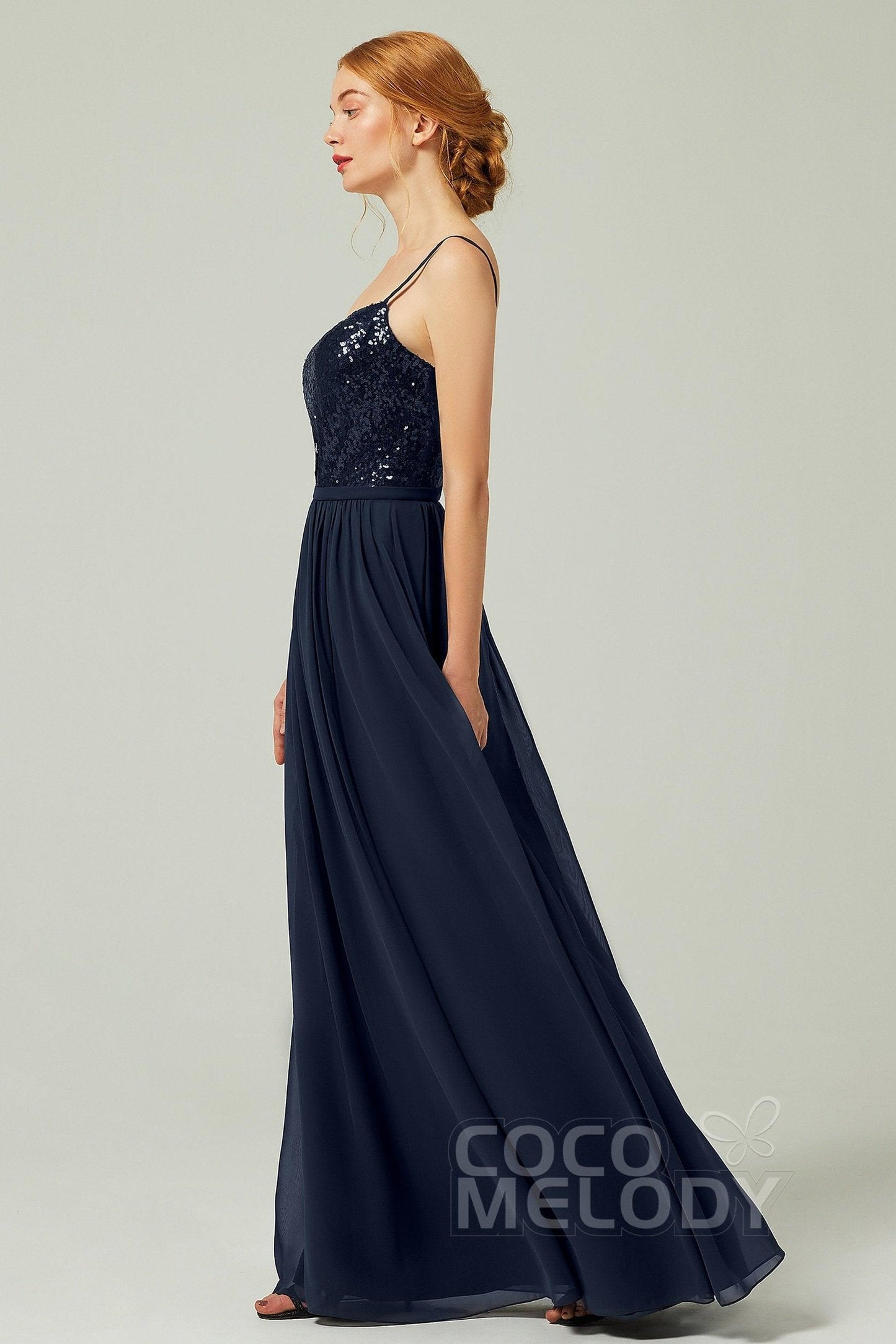 A-Line Floor Length Chiffon Sequined Bridesmaid Dress Formal Dresses CB0333