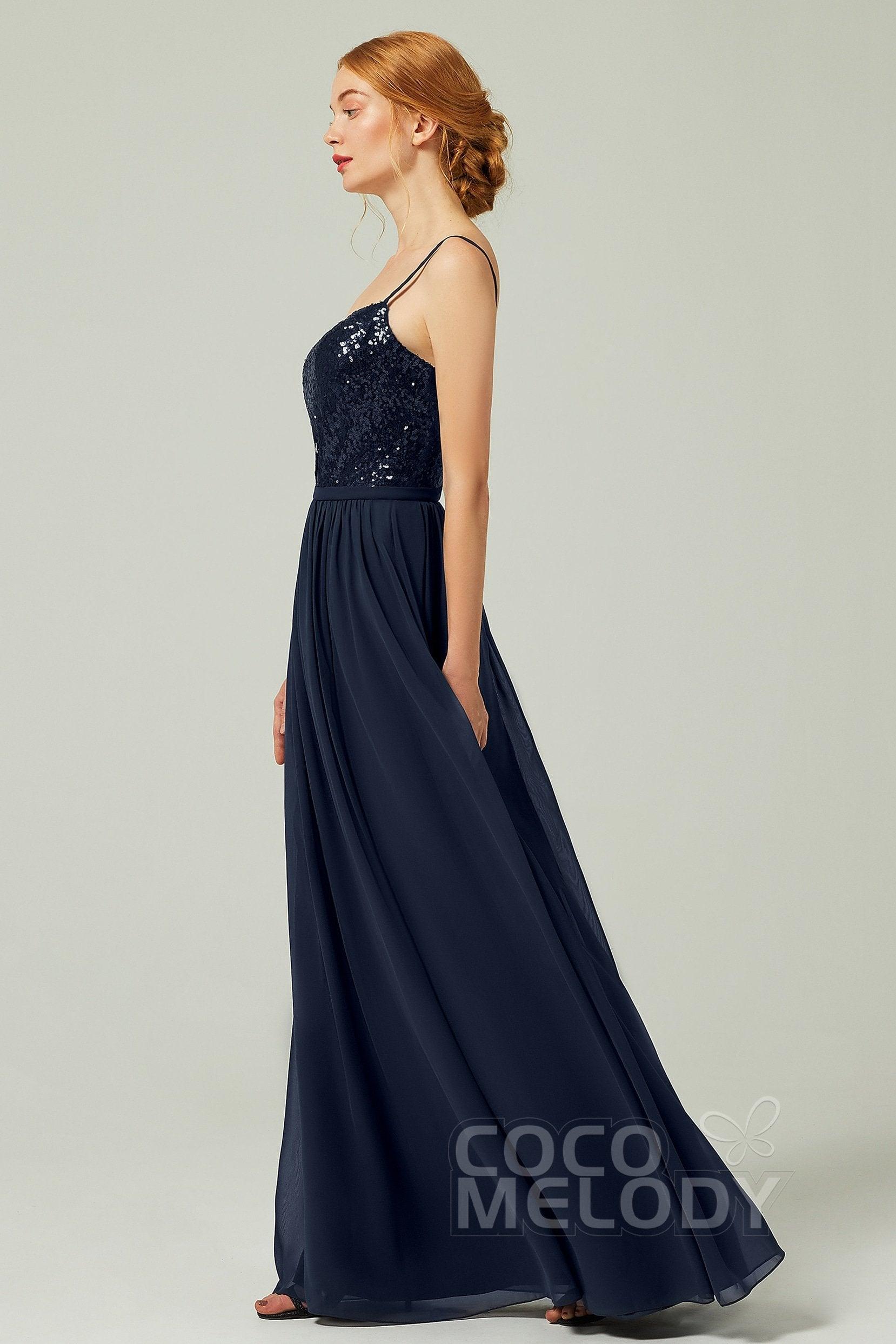 A-Line Floor Length Chiffon Sequined Bridesmaid Dress Formal Dresses CB0333 - COCOMELODY