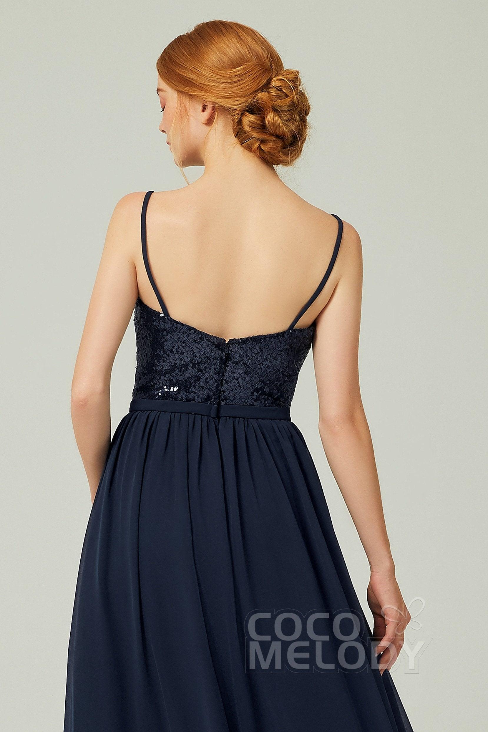 A-Line Floor Length Chiffon Sequined Bridesmaid Dress Formal Dresses CB0333 - COCOMELODY
