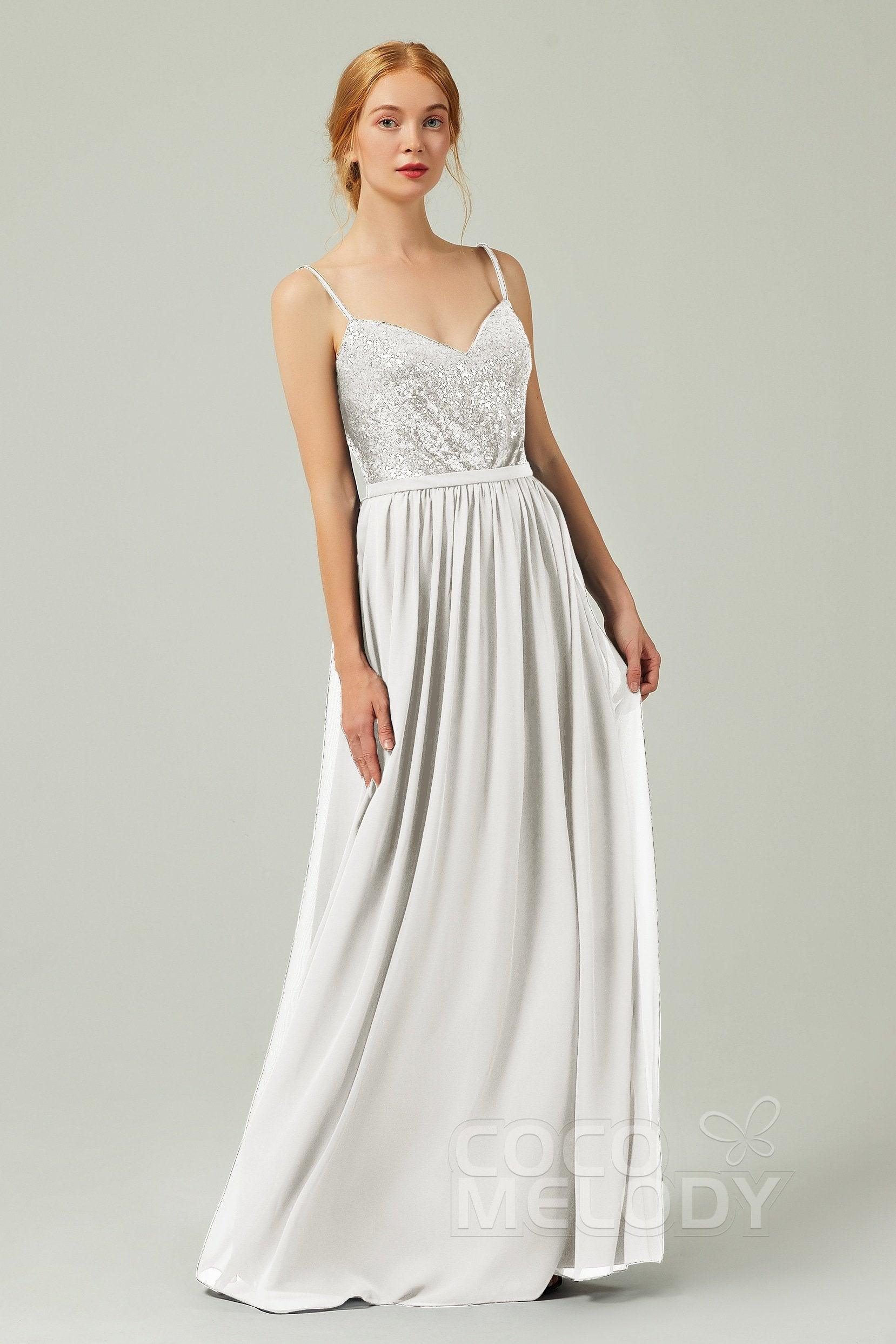 A-Line Floor Length Chiffon Sequined Bridesmaid Dress Formal Dresses CB0333 - COCOMELODY