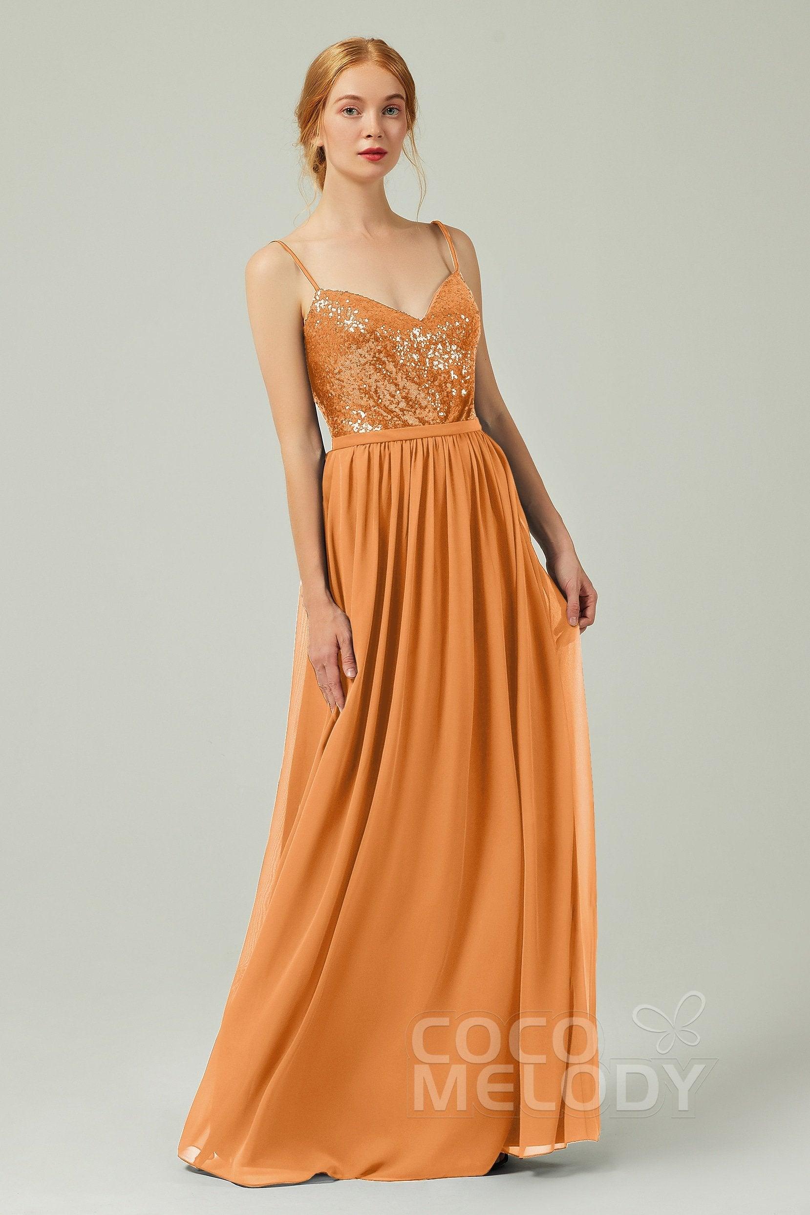 A-Line Floor Length Chiffon Sequined Bridesmaid Dress Formal Dresses CB0333 - COCOMELODY