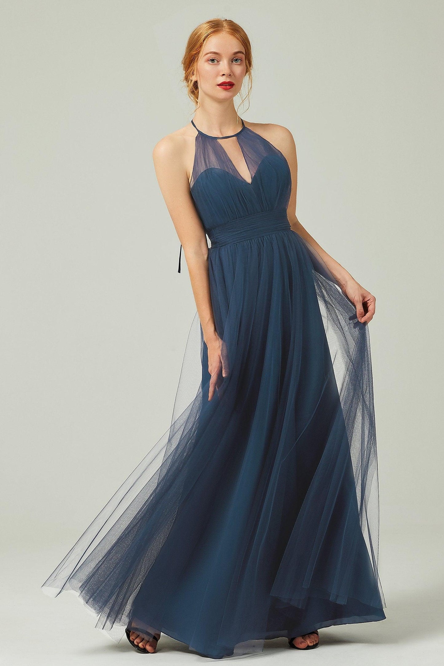 A-Line Floor Length Tulle Bridesmaid Dress CB0334