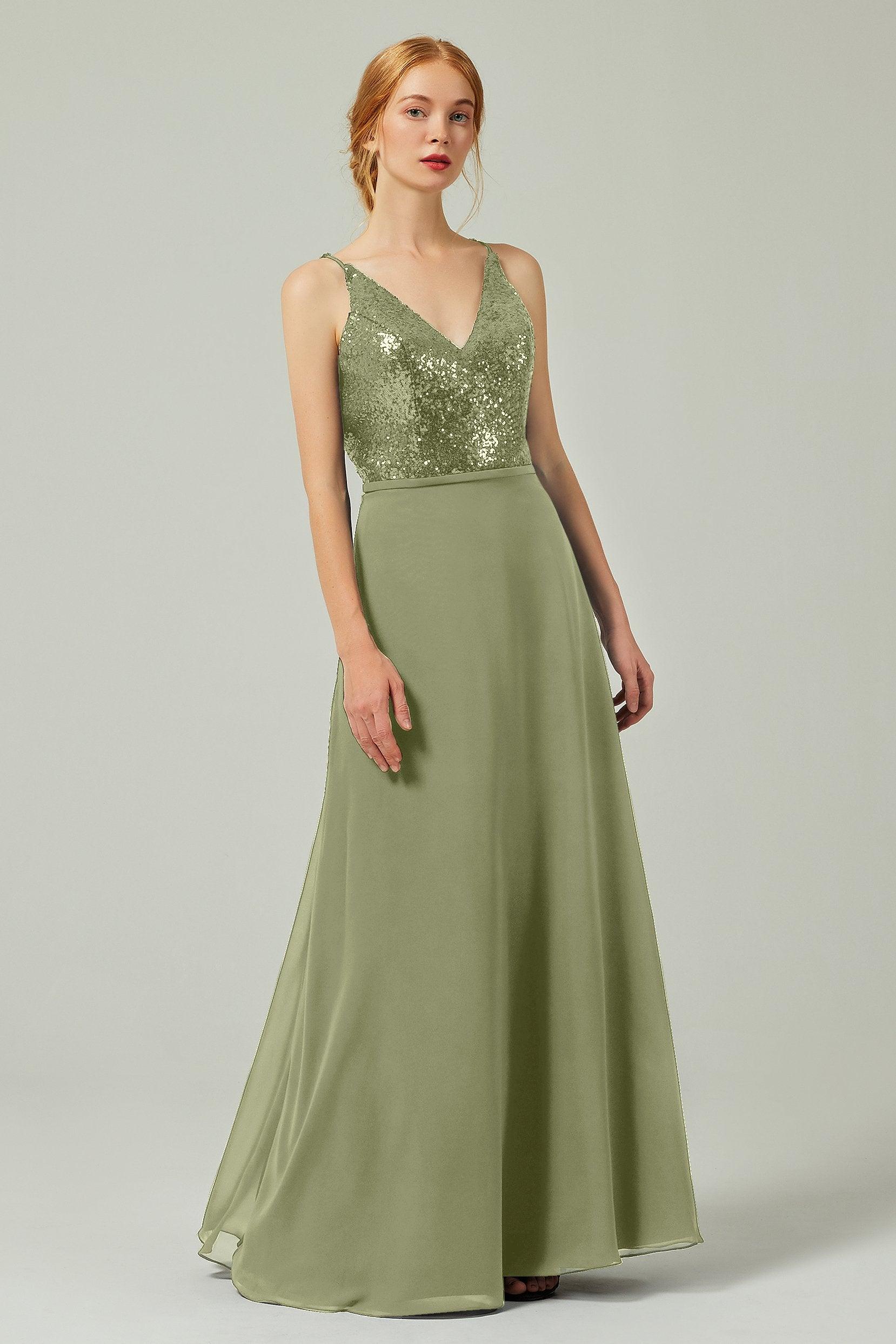 A-Line Floor Length Chiffon Sequined Bridesmaid Dress Formal Dresses CB0335 - COCOMELODY