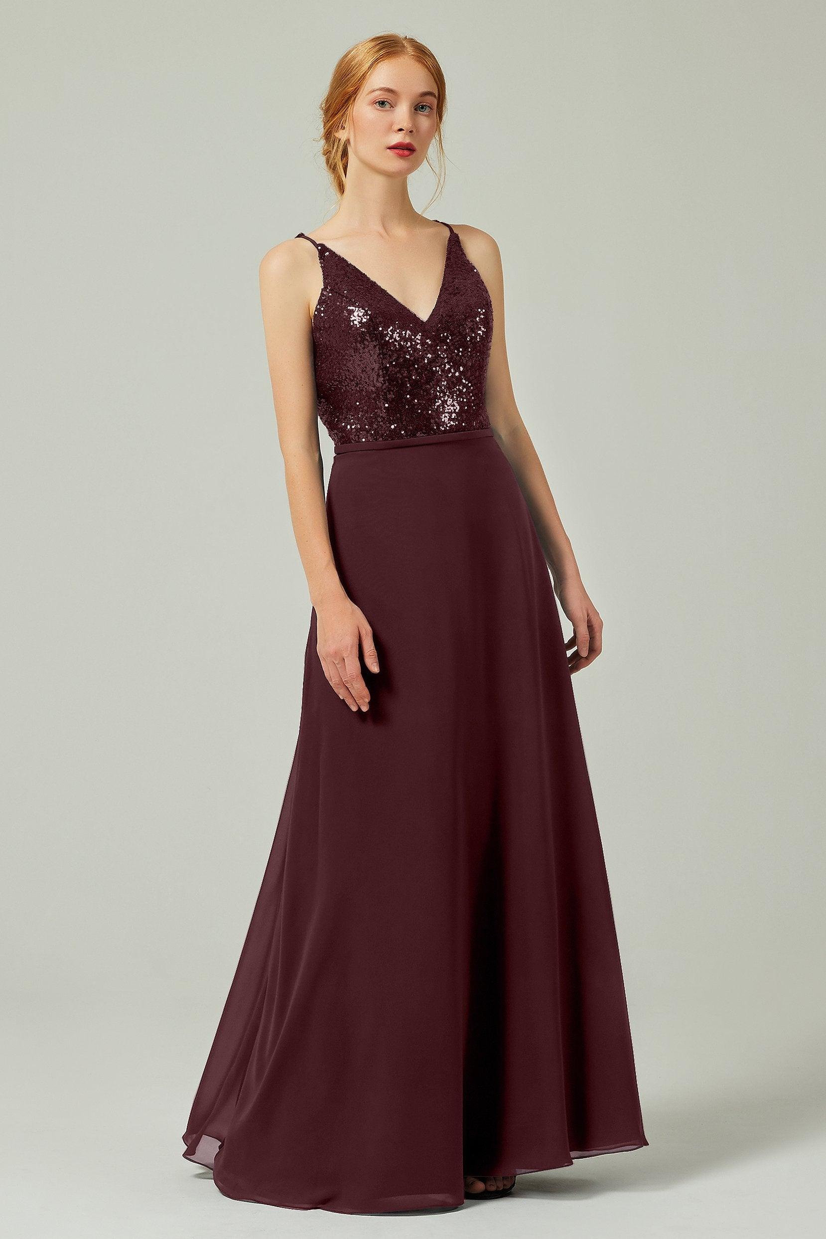 A-Line Floor Length Chiffon Sequined Bridesmaid Dress Formal Dresses CB0335 - COCOMELODY