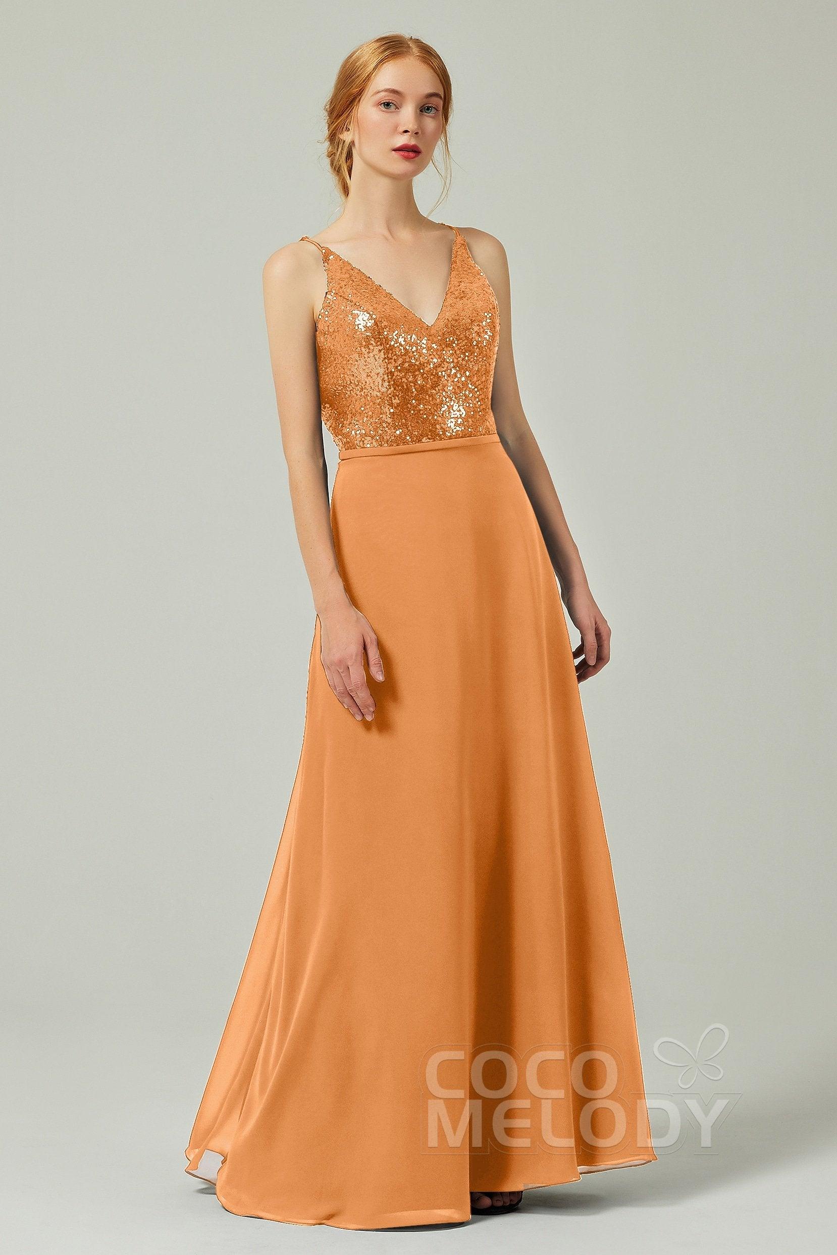A-Line Floor Length Chiffon Sequined Bridesmaid Dress Formal Dresses CB0335 - COCOMELODY