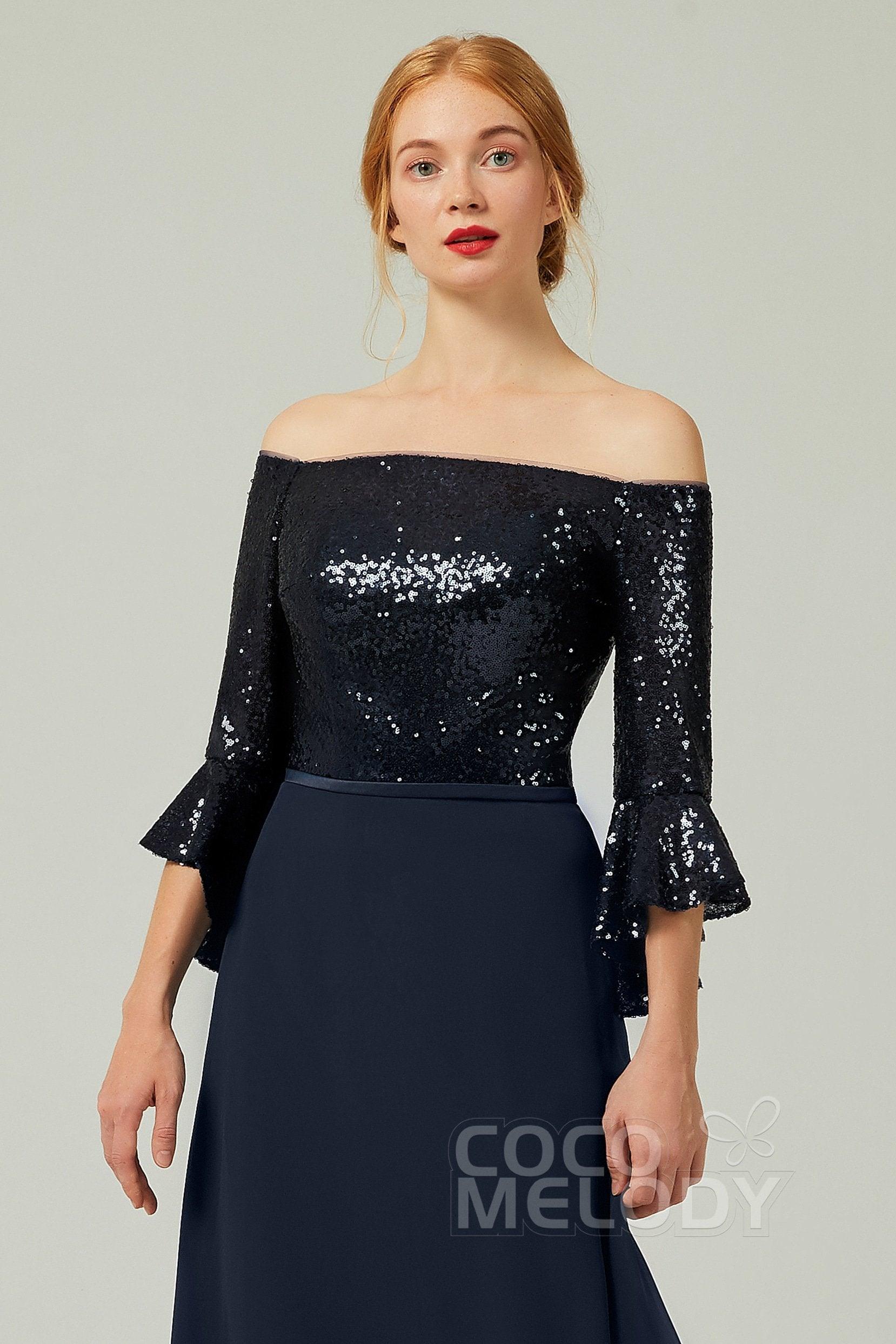 A-Line Floor Length Chiffon Sequined Bridesmaid Dress Formal Dresses CB0336 - COCOMELODY