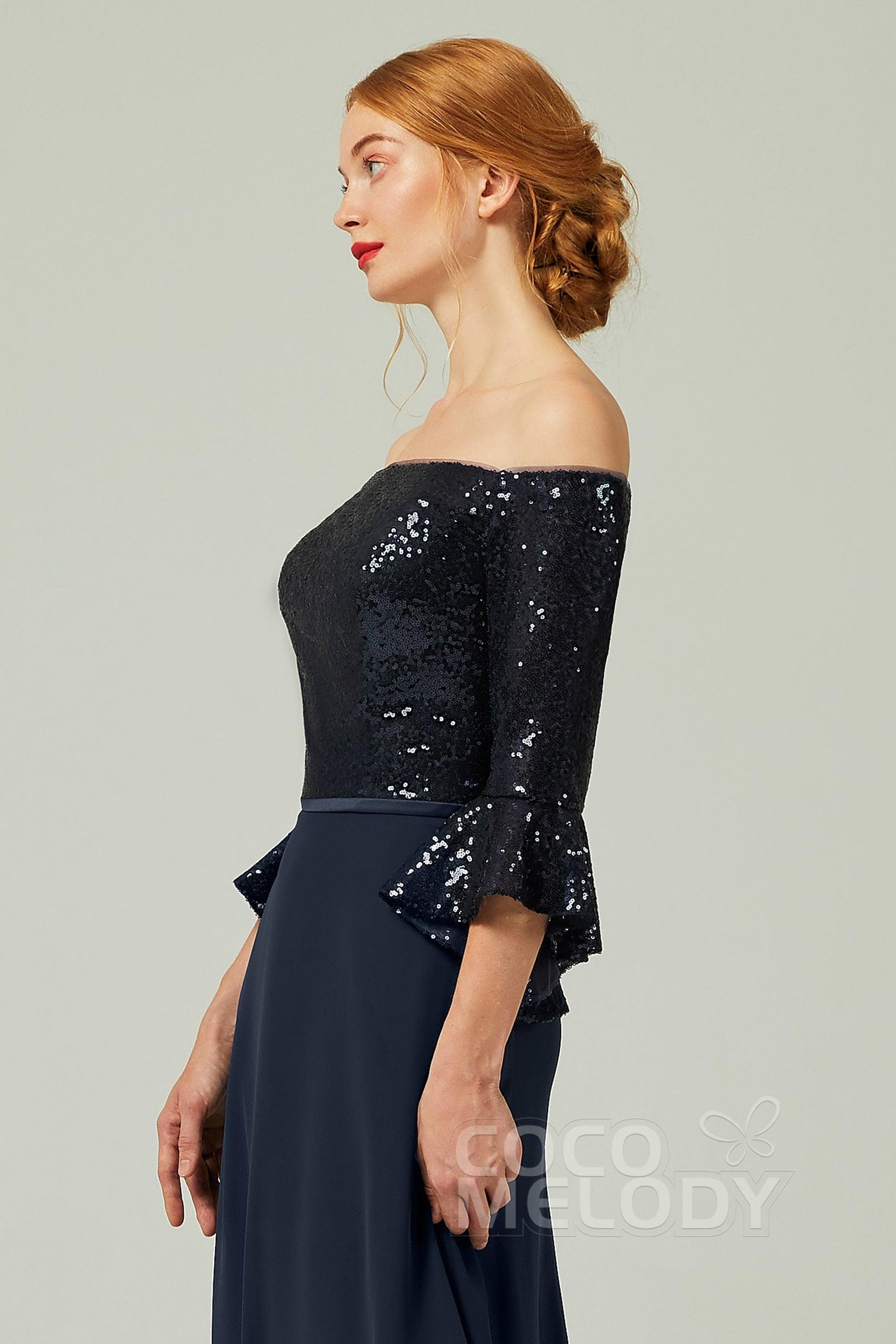 A-Line Floor Length Chiffon Sequined Bridesmaid Dress Formal Dresses CB0336 - COCOMELODY