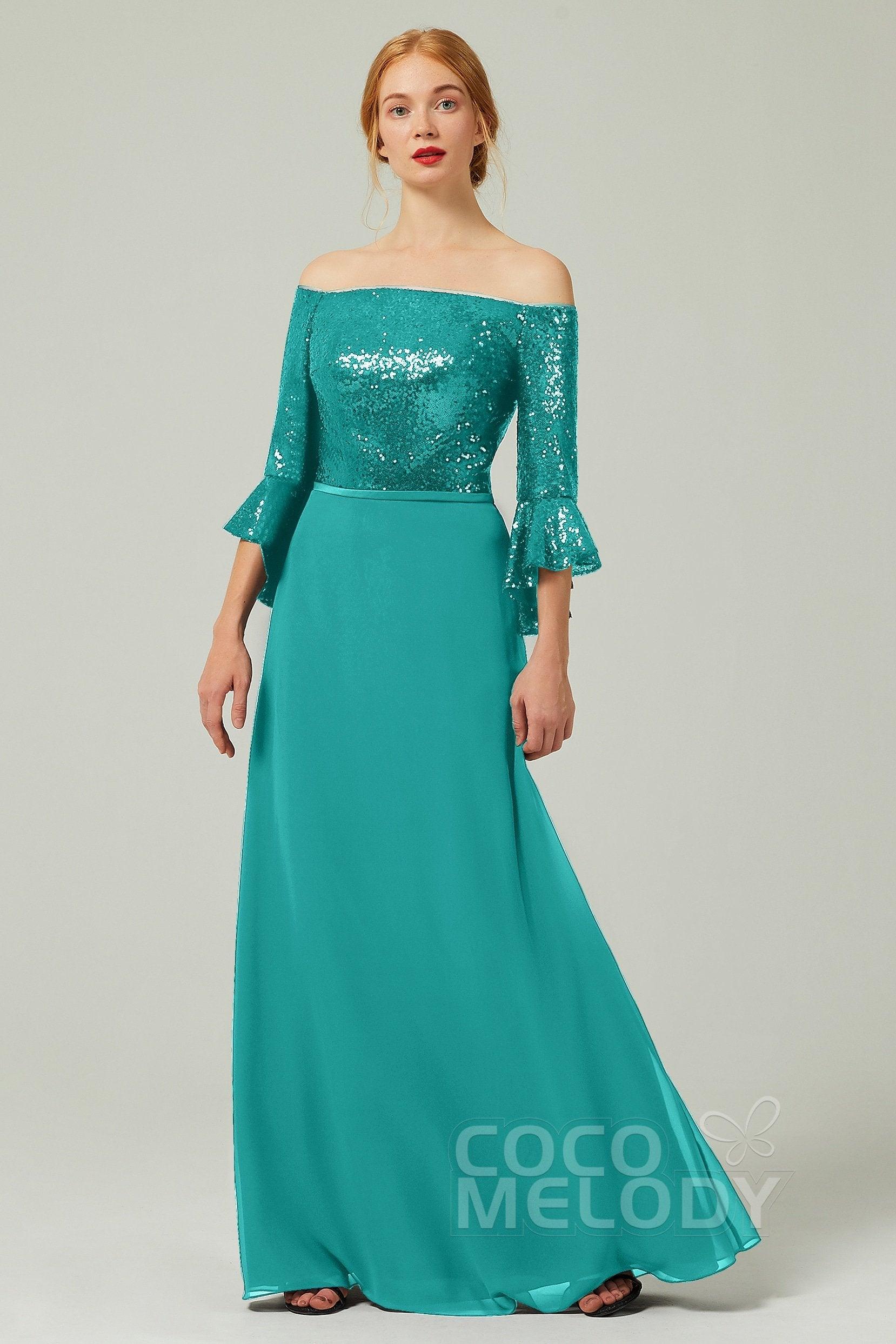 A-Line Floor Length Chiffon Sequined Bridesmaid Dress Formal Dresses CB0336 - COCOMELODY